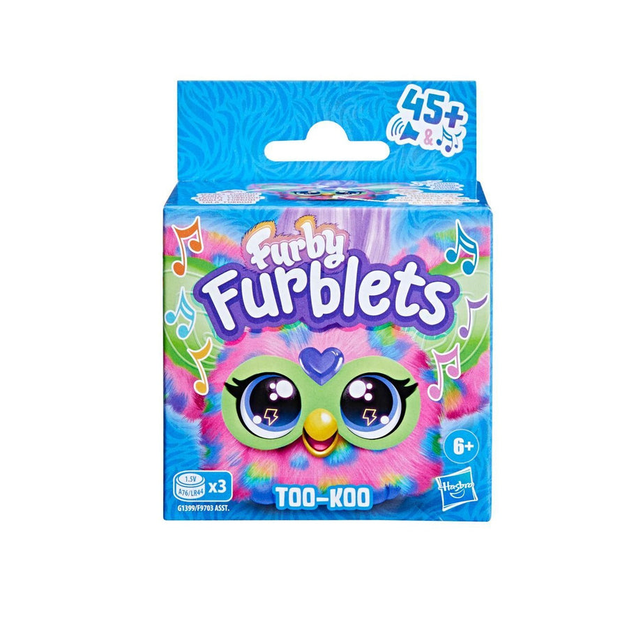 Furby Furblets Too-Koo Mini Electronic Plush Toy, Interactive Rockstar Friend with 45+ Rock 'n Roll Sounds & Songs, Peekaboo Ears, and Keychain Clip, for Kids Aged 6+