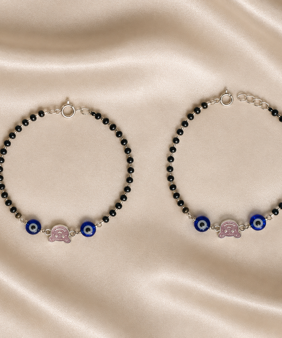 Cuddly Purple Bear & Evil Eye Nazariya - 925 Sterling Silver Protective Bracelet for Kids