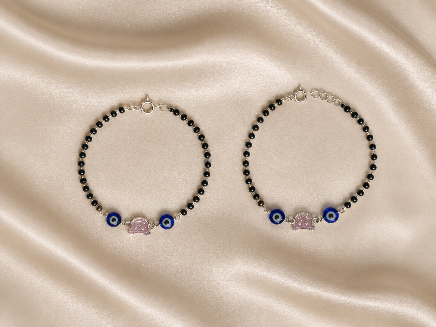 Cuddly Purple Bear & Evil Eye Nazariya - 925 Sterling Silver Protective Bracelet for Kids