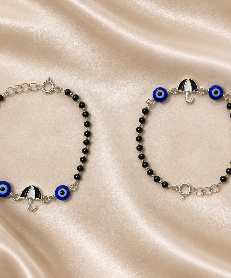 Protective Umbrella Enamel Nazariya - 925 Sterling Silver Evil Eye Bracelet for Kids