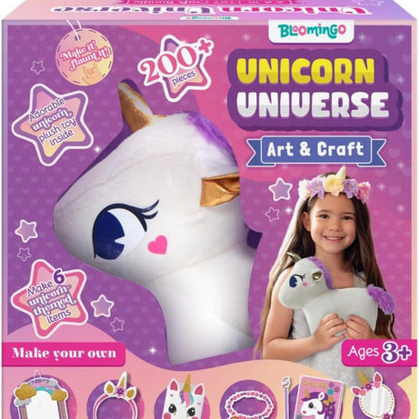 Bloomingo Unicorn Universe 6-in-1 DIY Craft Kit with Unicorn Plush Toy | Perfect for Ages 3+ | 200+ Piece Bundle Set