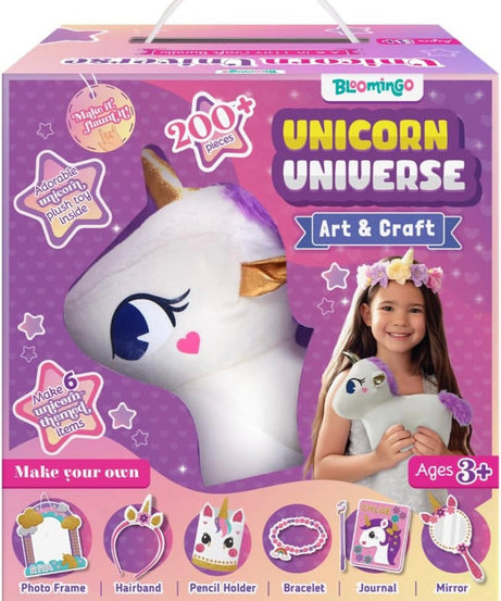 Bloomingo Unicorn Universe 6-in-1 DIY Craft Kit with Unicorn Plush Toy | Perfect for Ages 3+ | 200+ Piece Bundle Set - MINIMEE KIDS