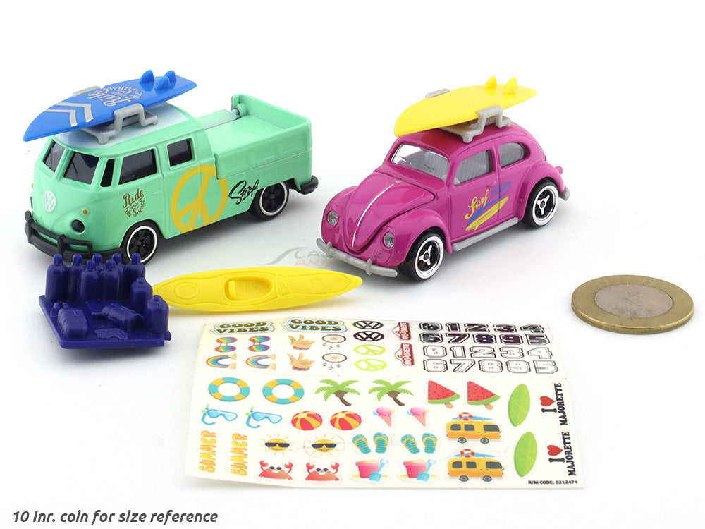 Majorette Volkswagen The Originals 2-Vehicle Gift Pack (3 Assorted Sets) | Officially Licensed Die-Cast Cars with Accessories & Sticker Sheet, for Kids & Collectors Aged 3+