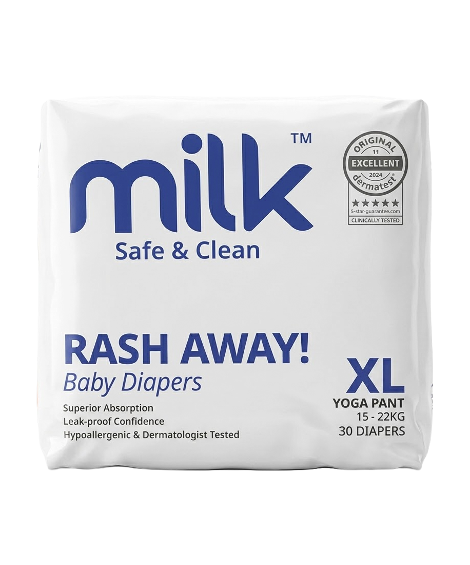 Milk Rash Away Baby Diapers | Extra Large (XL) Size Yoga Pant Pull-Ups | 30 Count | 15-22kg | Superior Absorption & Leak-Proof