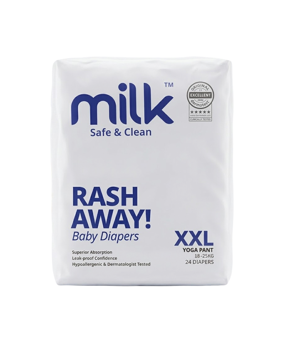 Milk Rash Away Baby Diapers | XXL Size Yoga Pant Pull-Ups | 24 Count | 18-25kg | Superior Absorption, Leak-Proof & Dermatologist Tested
