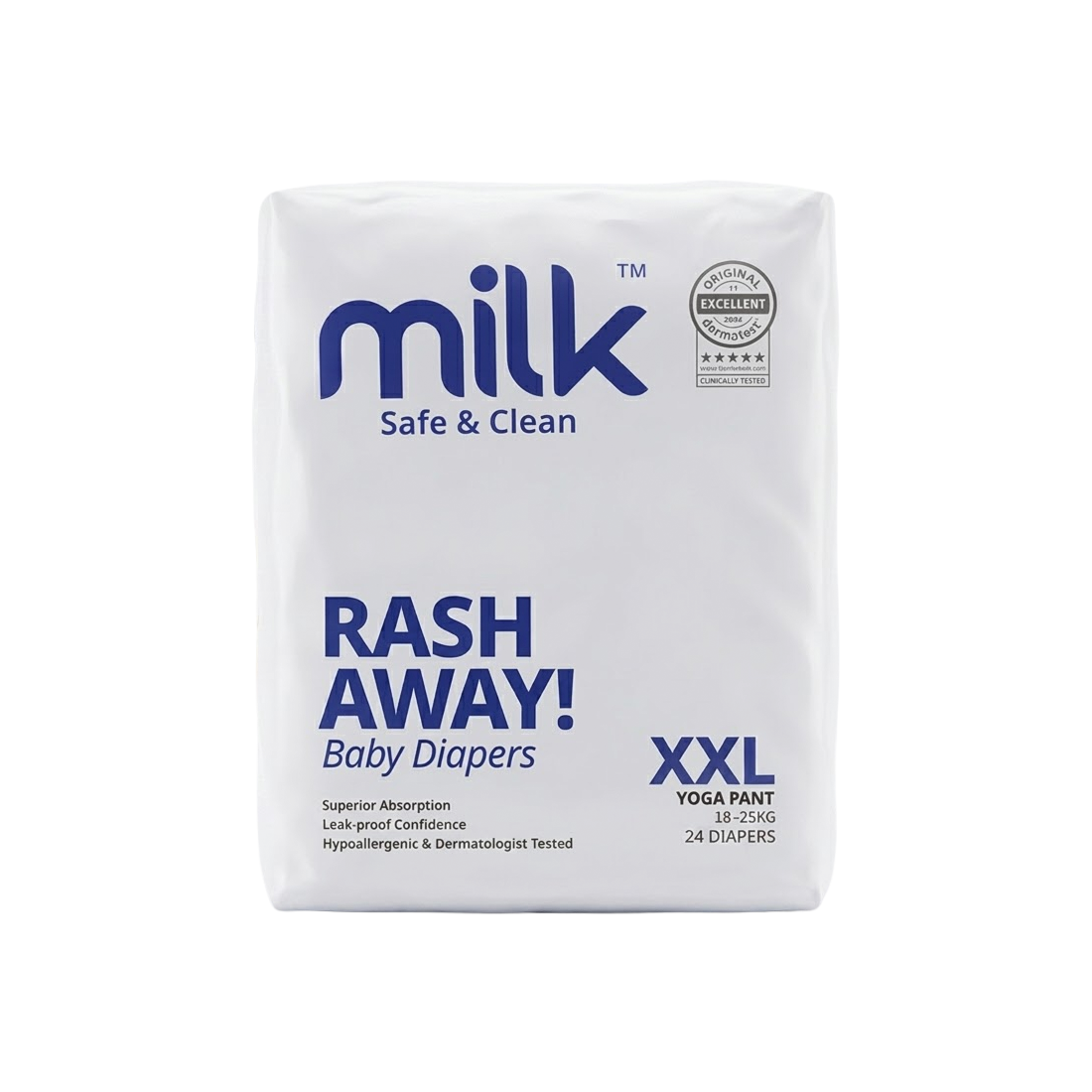 Milk Rash Away Baby Diapers | XXL Size Yoga Pant Pull-Ups | 24 Count | 18-25kg | Superior Absorption, Leak-Proof & Dermatologist Tested