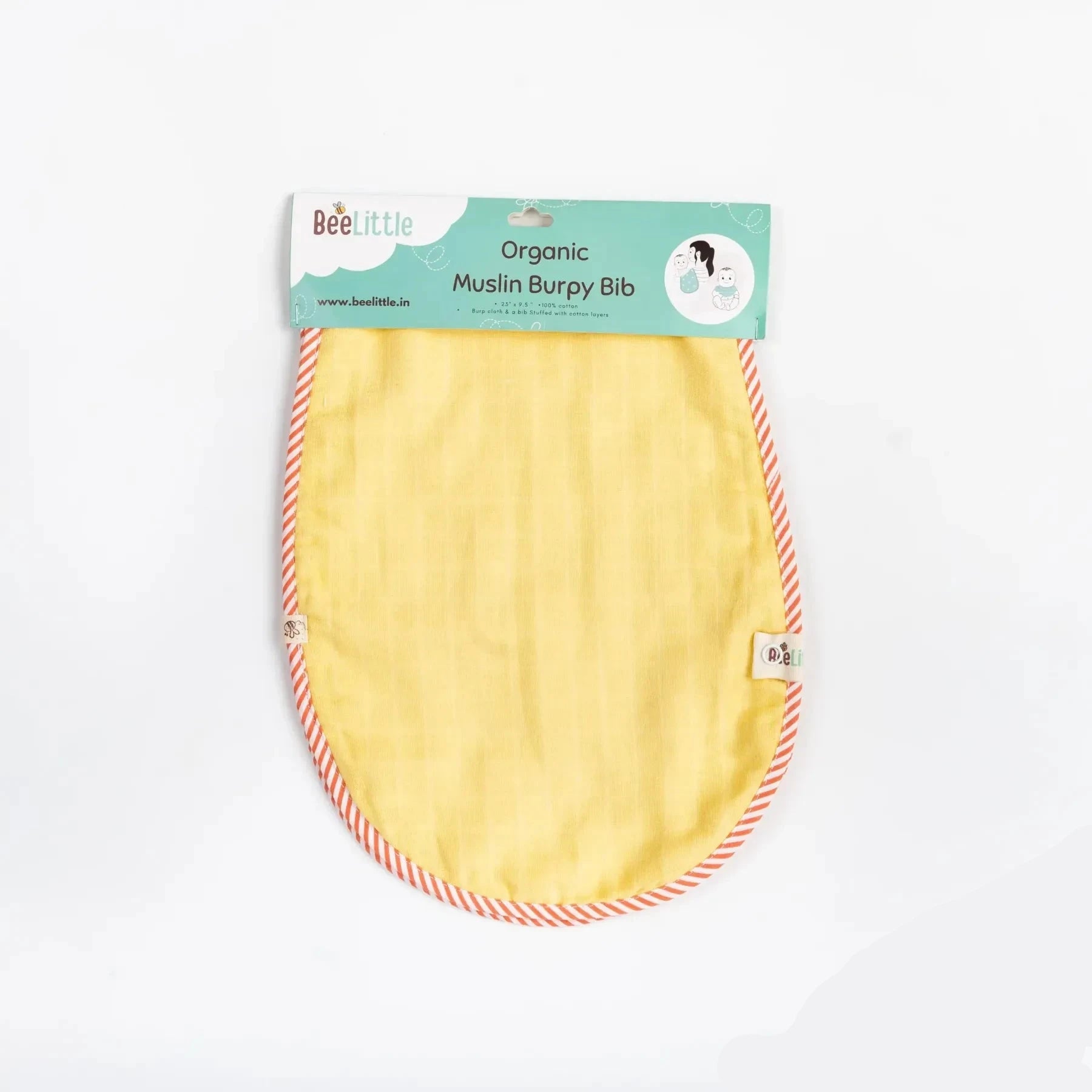 BeeLittle Organic Muslin Burpy Bib - Yellow | Ultra-Soft, Multi-Functional Bib and Burp Cloth | 58 cm x 23 cm
