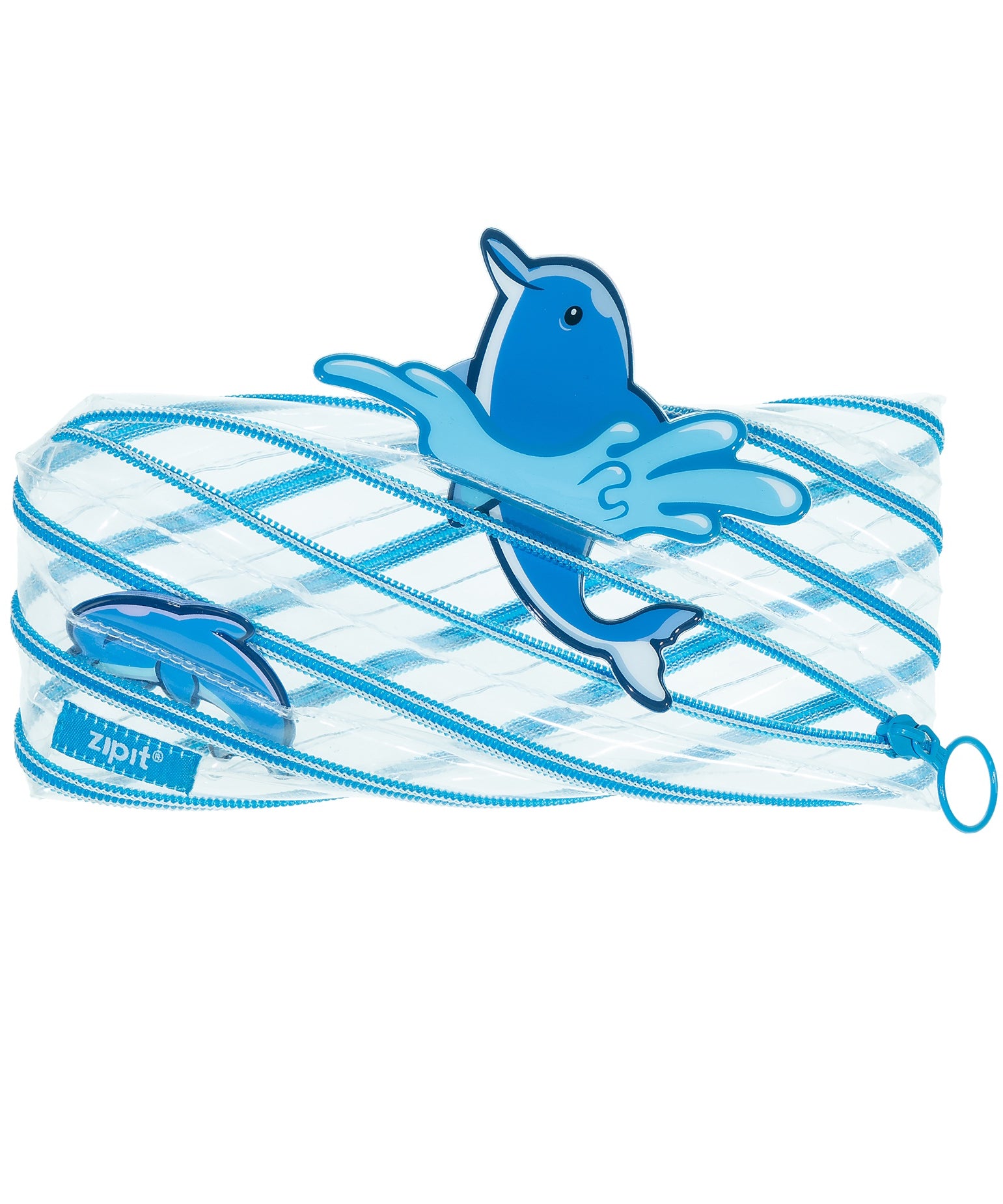 ZIPIT Clear Marine Animal Pencil Case for Kids – Transparent One-Zipper Pen Pouch & Exam Stationery Organizer with Cute 3D Characters, Large Capacity See-Through Storage Bag for School (Orca / Penguin / Dolphin)