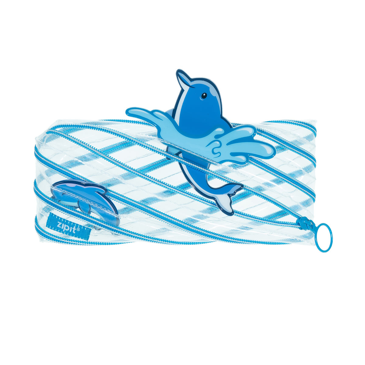 ZIPIT Clear Marine Animal Pencil Case for Kids – Transparent One-Zipper Pen Pouch & Exam Stationery Organizer with Cute 3D Characters, Large Capacity See-Through Storage Bag for School (Orca / Penguin / Dolphin)