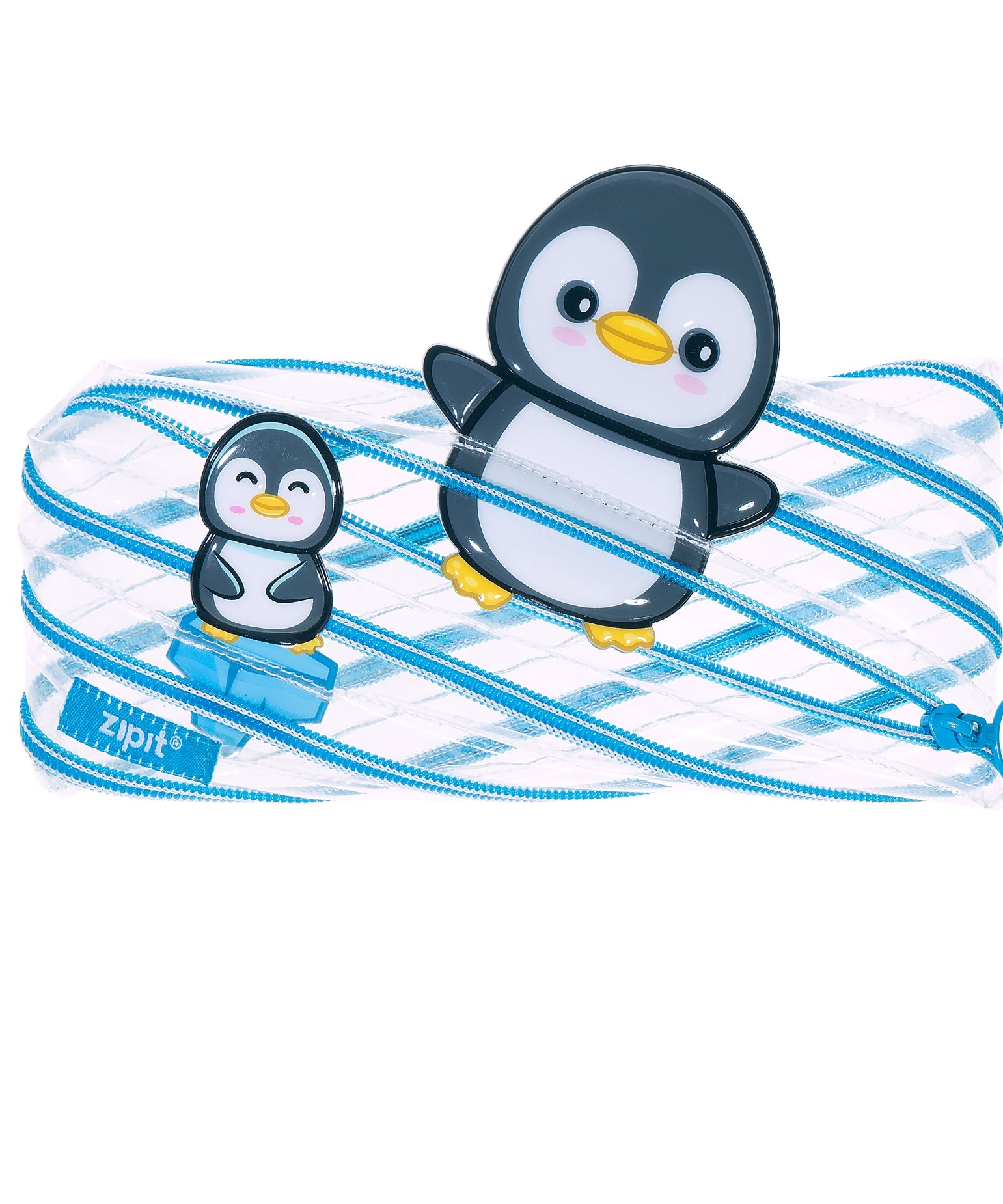 ZIPIT Clear Marine Animal Pencil Case for Kids – Transparent One-Zipper Pen Pouch & Exam Stationery Organizer with Cute 3D Characters, Large Capacity See-Through Storage Bag for School (Orca / Penguin / Dolphin)