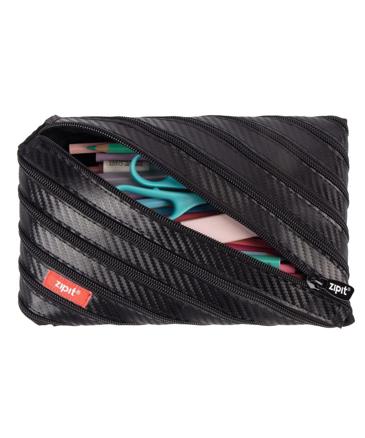 ZIPIT Carbon Jumbo Pouch | Pencil Case & Multi-Use Storage Pouch – Aesthetic Large Capacity One-Zipper Pen Bag, Durable School Stationery Organizer & Tech Travel Case for Kids, Teens & Adults (Matte Black)
