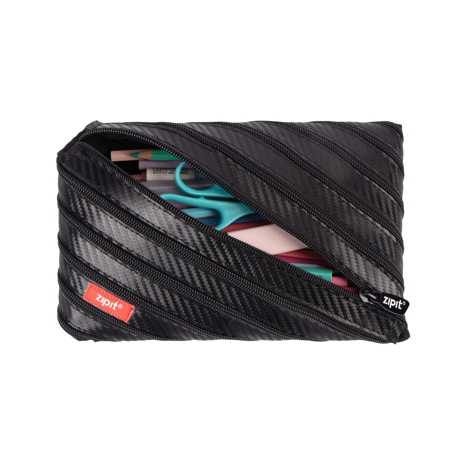 ZIPIT Carbon Jumbo Pouch | Pencil Case & Multi-Use Storage Pouch – Aesthetic Large Capacity One-Zipper Pen Bag, Durable School Stationery Organizer & Tech Travel Case for Kids, Teens & Adults (Matte Black)