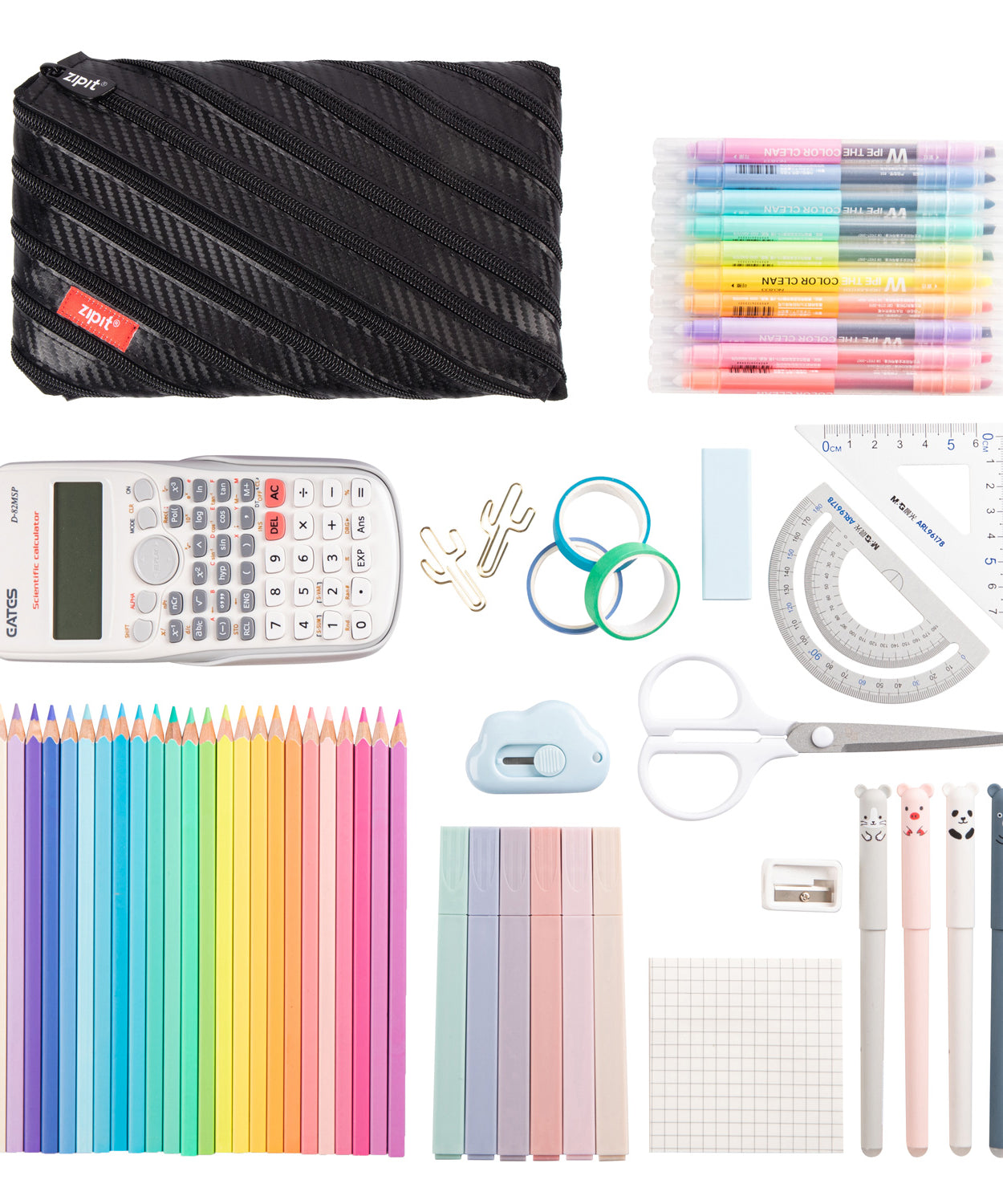 ZIPIT Carbon Jumbo Pouch | Pencil Case & Multi-Use Storage Pouch – Aesthetic Large Capacity One-Zipper Pen Bag, Durable School Stationery Organizer & Tech Travel Case for Kids, Teens & Adults (Matte Black)
