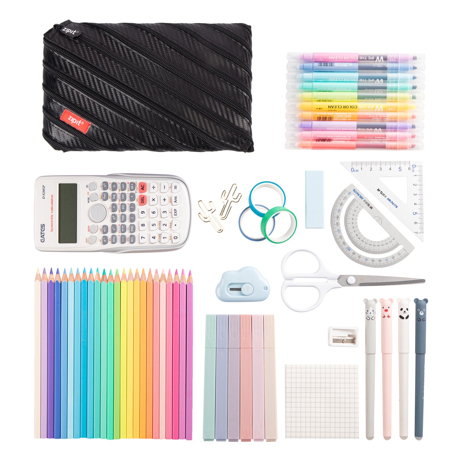 ZIPIT Carbon Jumbo Pouch | Pencil Case & Multi-Use Storage Pouch – Aesthetic Large Capacity One-Zipper Pen Bag, Durable School Stationery Organizer & Tech Travel Case for Kids, Teens & Adults (Matte Black)