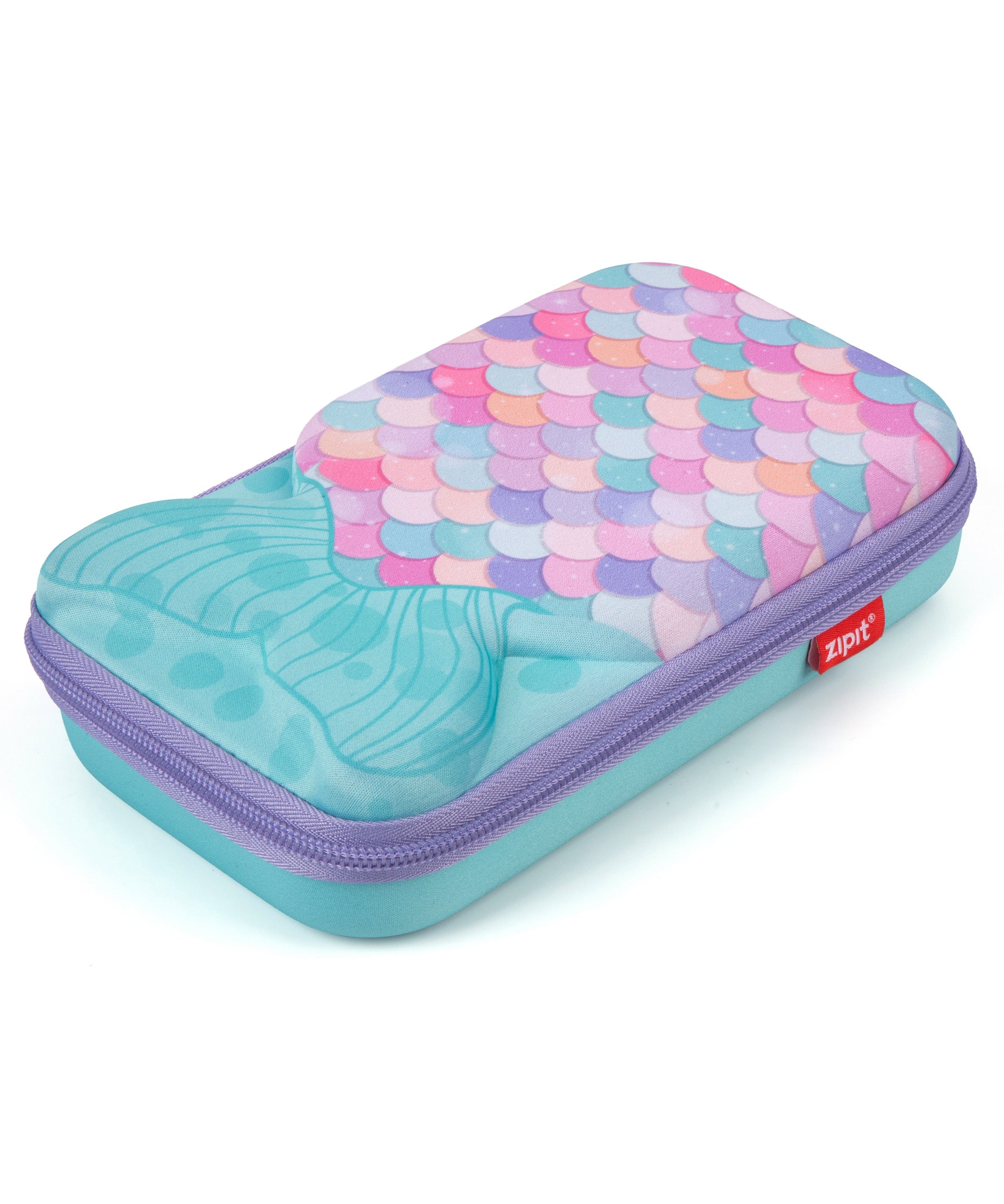ZIPIT 3D Mermaid Hardtop Pencil Case for Girls – Embossed Mermaid Tail Hard Shell Pencil Box, Large Capacity Cute Stationery Organizer & Travel Makeup Pouch for School Supplies (Aqua Teal & Pink Scales)