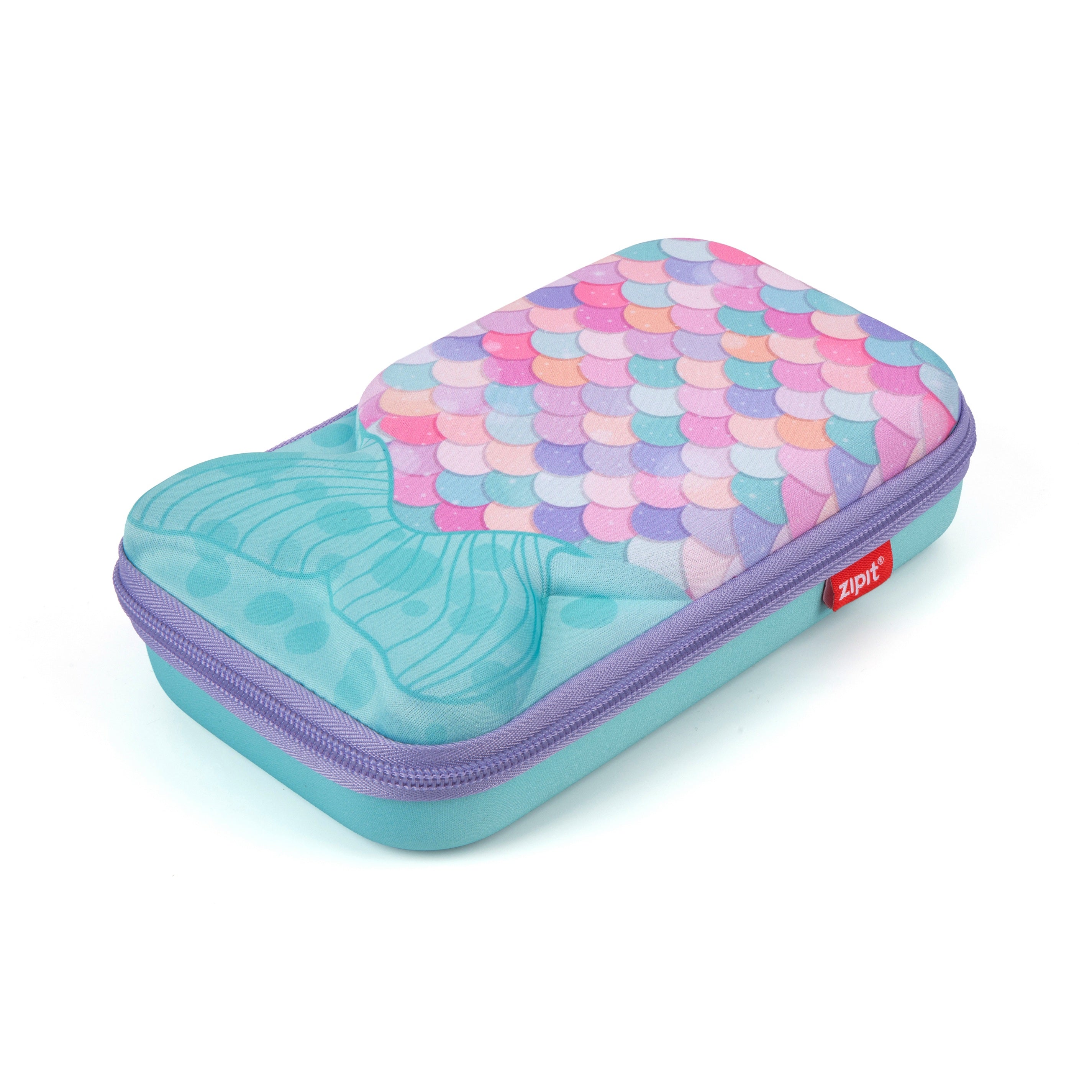 ZIPIT 3D Mermaid Hardtop Pencil Case for Girls – Embossed Mermaid Tail Hard Shell Pencil Box, Large Capacity Cute Stationery Organizer & Travel Makeup Pouch for School Supplies (Aqua Teal & Pink Scales)