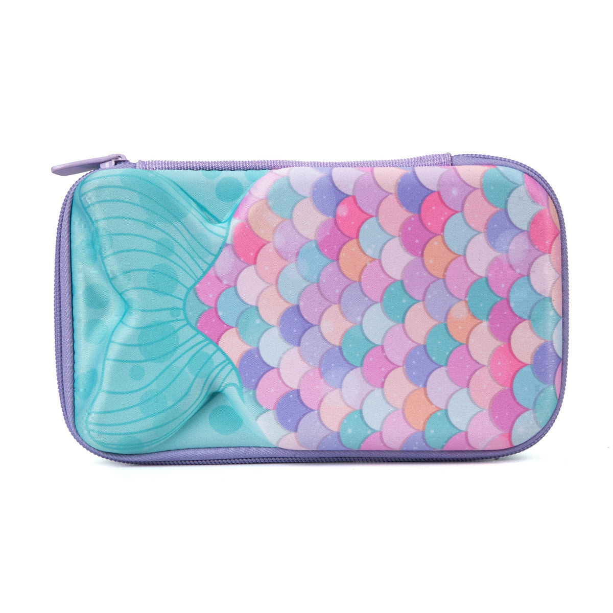 ZIPIT 3D Mermaid Hardtop Pencil Case for Girls – Embossed Mermaid Tail Hard Shell Pencil Box, Large Capacity Cute Stationery Organizer & Travel Makeup Pouch for School Supplies (Aqua Teal & Pink Scales)