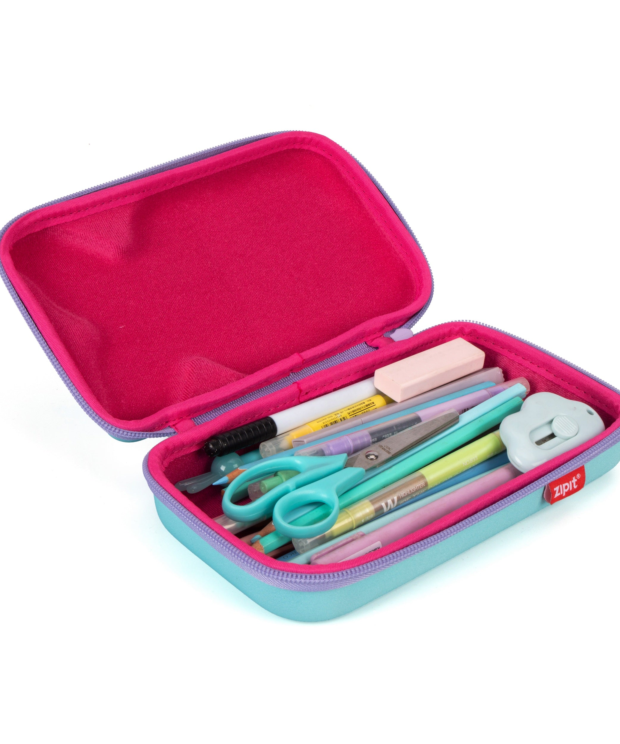 ZIPIT 3D Mermaid Hardtop Pencil Case for Girls – Embossed Mermaid Tail Hard Shell Pencil Box, Large Capacity Cute Stationery Organizer & Travel Makeup Pouch for School Supplies (Aqua Teal & Pink Scales)