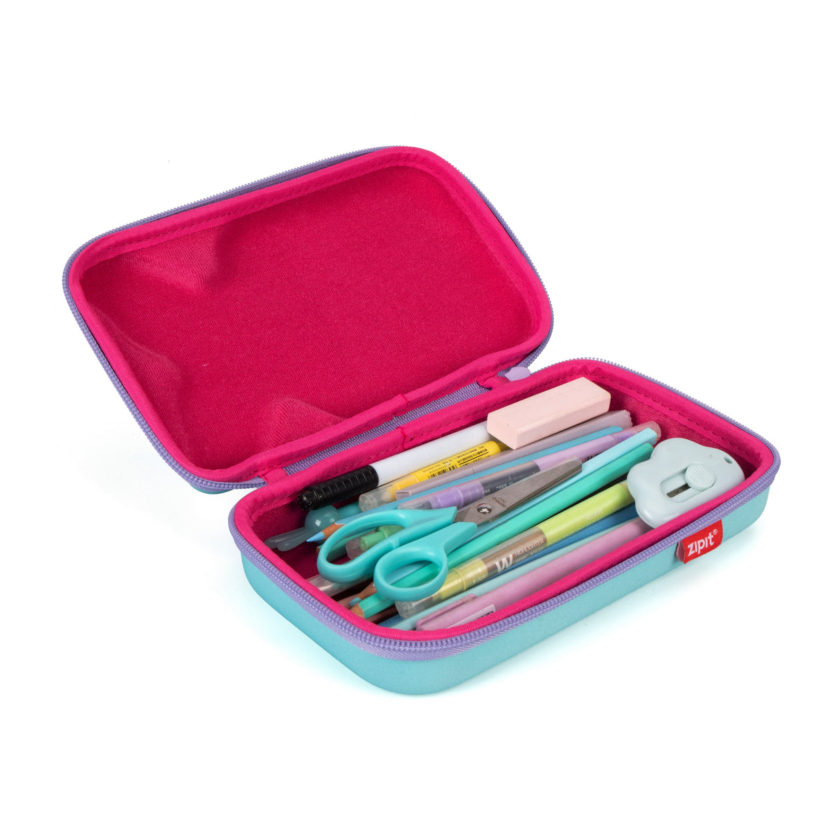 ZIPIT 3D Mermaid Hardtop Pencil Case for Girls – Embossed Mermaid Tail Hard Shell Pencil Box, Large Capacity Cute Stationery Organizer & Travel Makeup Pouch for School Supplies (Aqua Teal & Pink Scales)