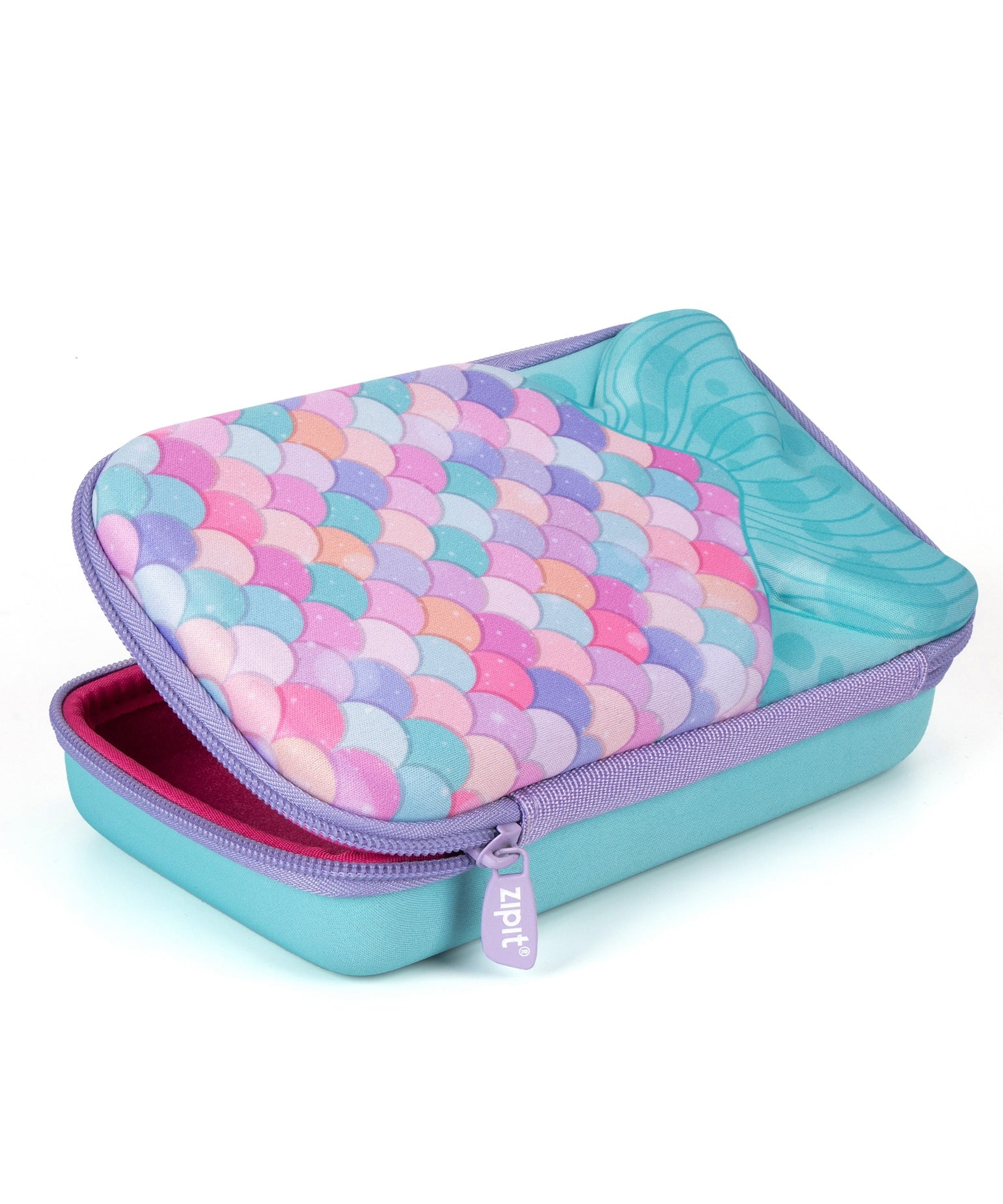 ZIPIT 3D Mermaid Hardtop Pencil Case for Girls – Embossed Mermaid Tail Hard Shell Pencil Box, Large Capacity Cute Stationery Organizer & Travel Makeup Pouch for School Supplies (Aqua Teal & Pink Scales)