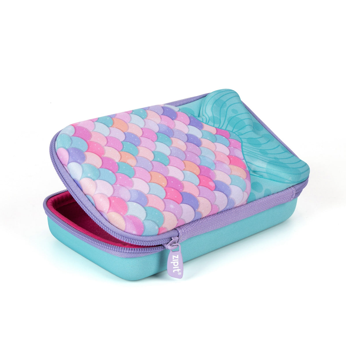 ZIPIT 3D Mermaid Hardtop Pencil Case for Girls – Embossed Mermaid Tail Hard Shell Pencil Box, Large Capacity Cute Stationery Organizer & Travel Makeup Pouch for School Supplies (Aqua Teal & Pink Scales)