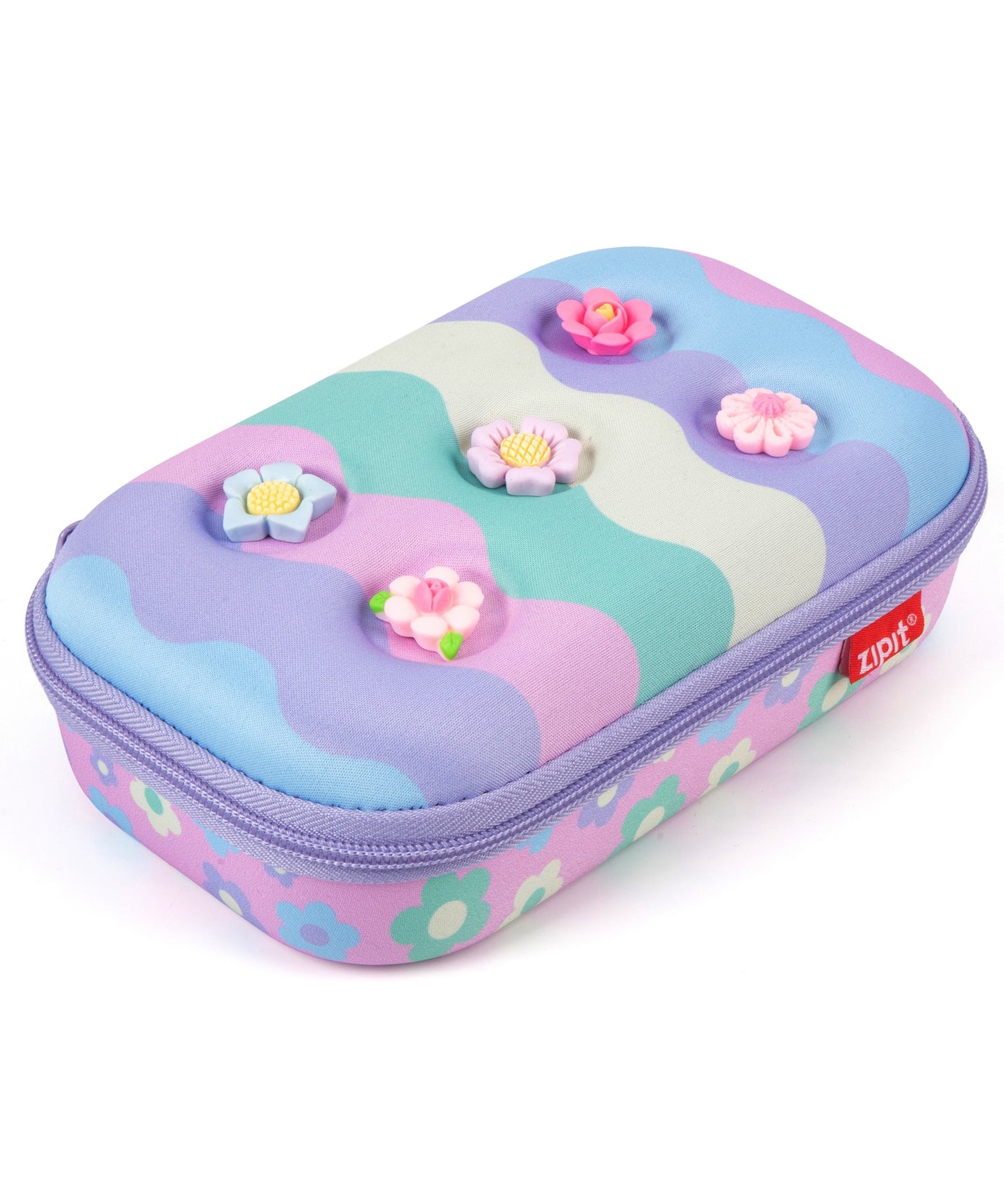 ZIPIT 3D Charms Hardtop Pencil Case for Kids – Molded Hard Shell Stationery Box with Tactile Rubber Charms, Large Capacity School Supplies Organizer for Boys & Girls (All-Star Sports & Pastel Flowers)