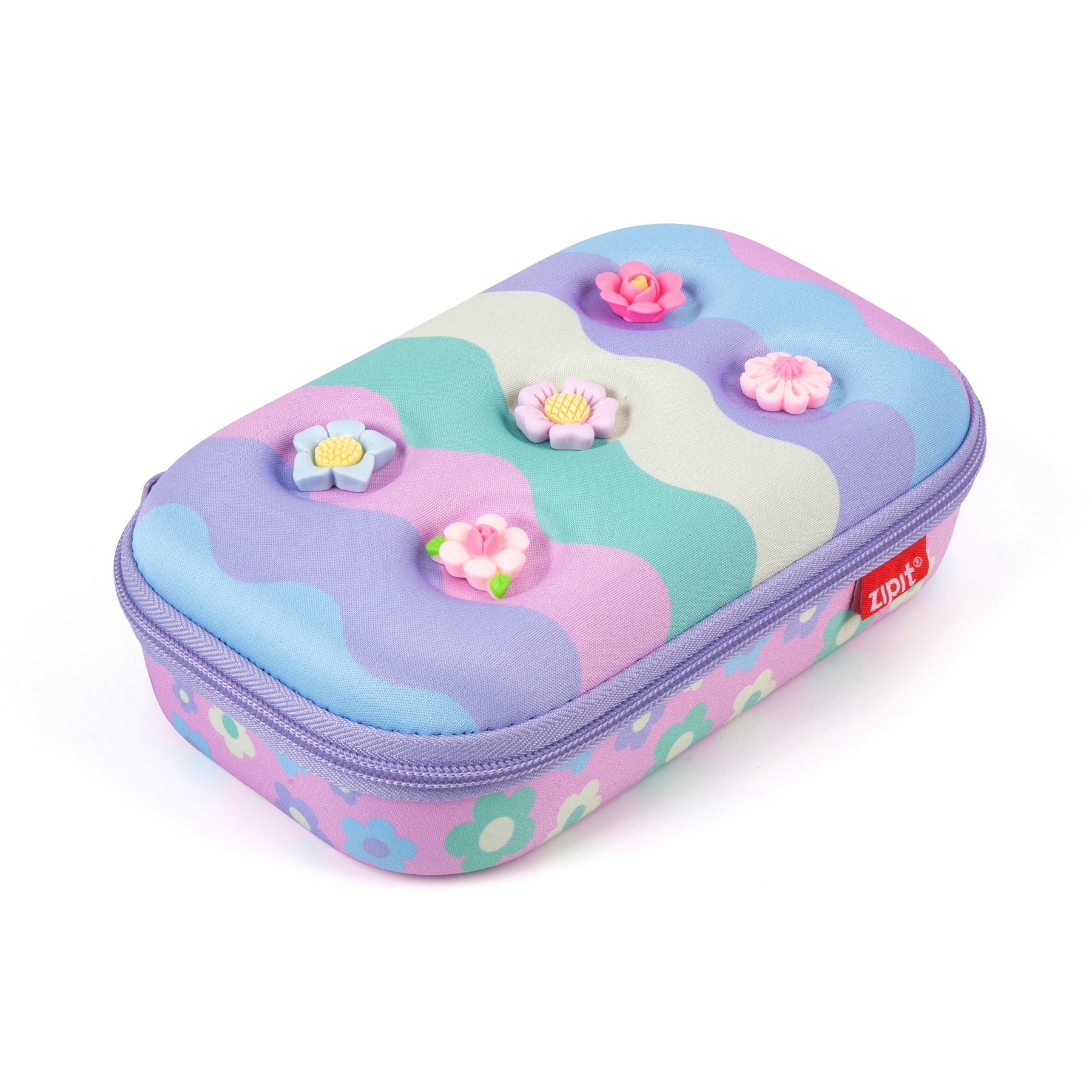 ZIPIT 3D Charms Hardtop Pencil Case for Kids – Molded Hard Shell Stationery Box with Tactile Rubber Charms, Large Capacity School Supplies Organizer for Boys & Girls (All-Star Sports & Pastel Flowers)