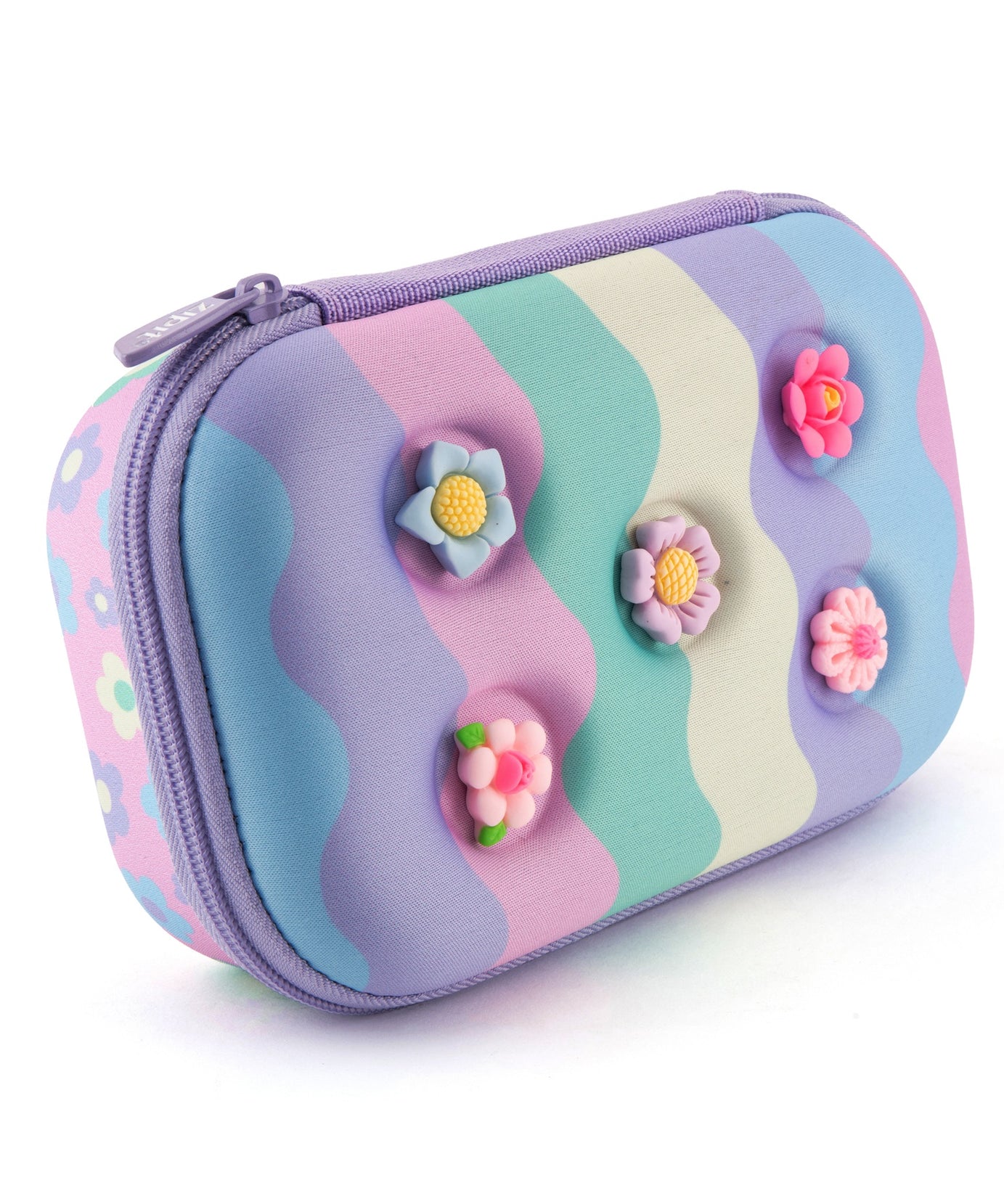 ZIPIT 3D Charms Hardtop Pencil Case for Kids – Molded Hard Shell Stationery Box with Tactile Rubber Charms, Large Capacity School Supplies Organizer for Boys & Girls (All-Star Sports & Pastel Flowers)