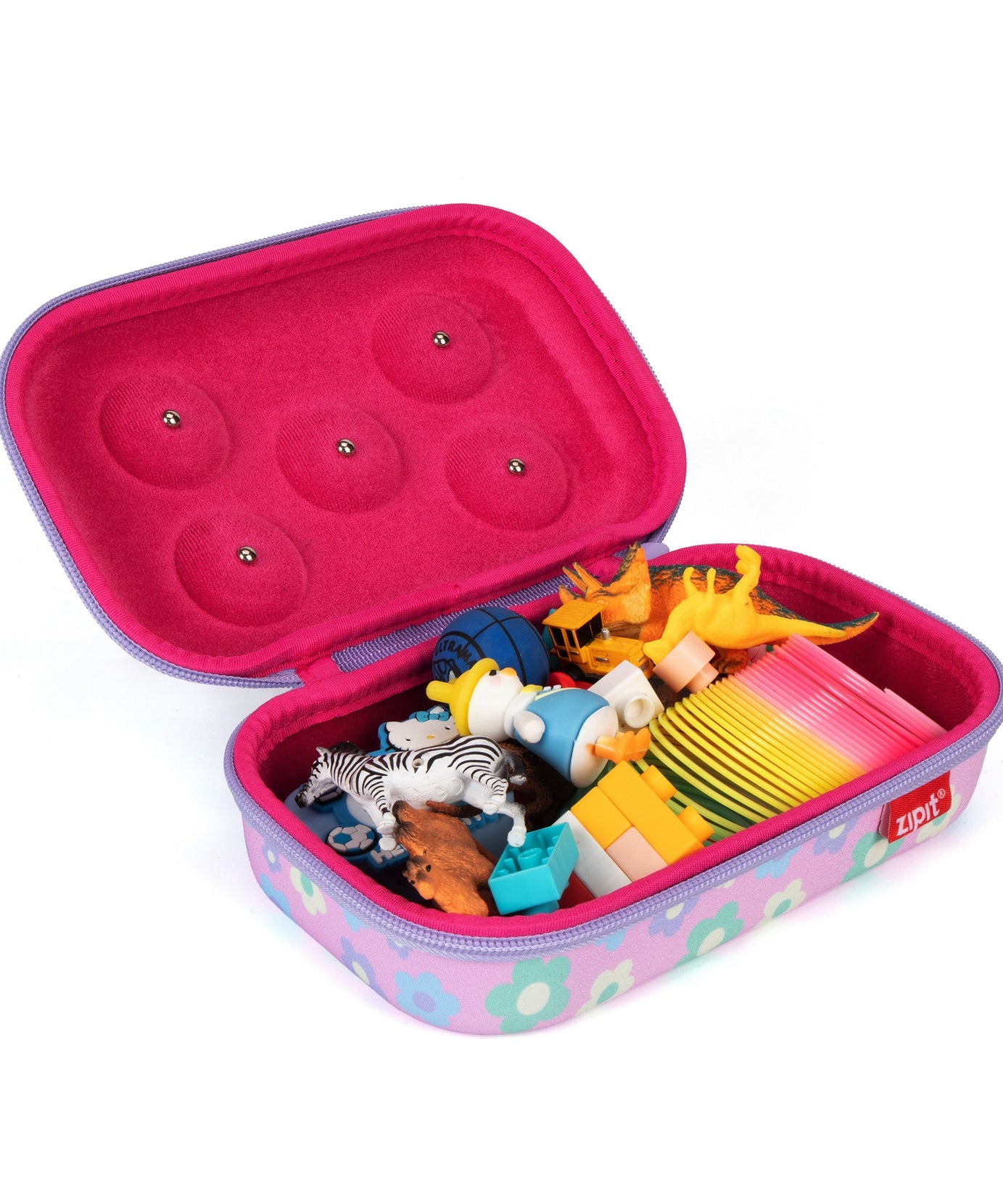ZIPIT 3D Charms Hardtop Pencil Case for Kids – Molded Hard Shell Stationery Box with Tactile Rubber Charms, Large Capacity School Supplies Organizer for Boys & Girls (All-Star Sports & Pastel Flowers)