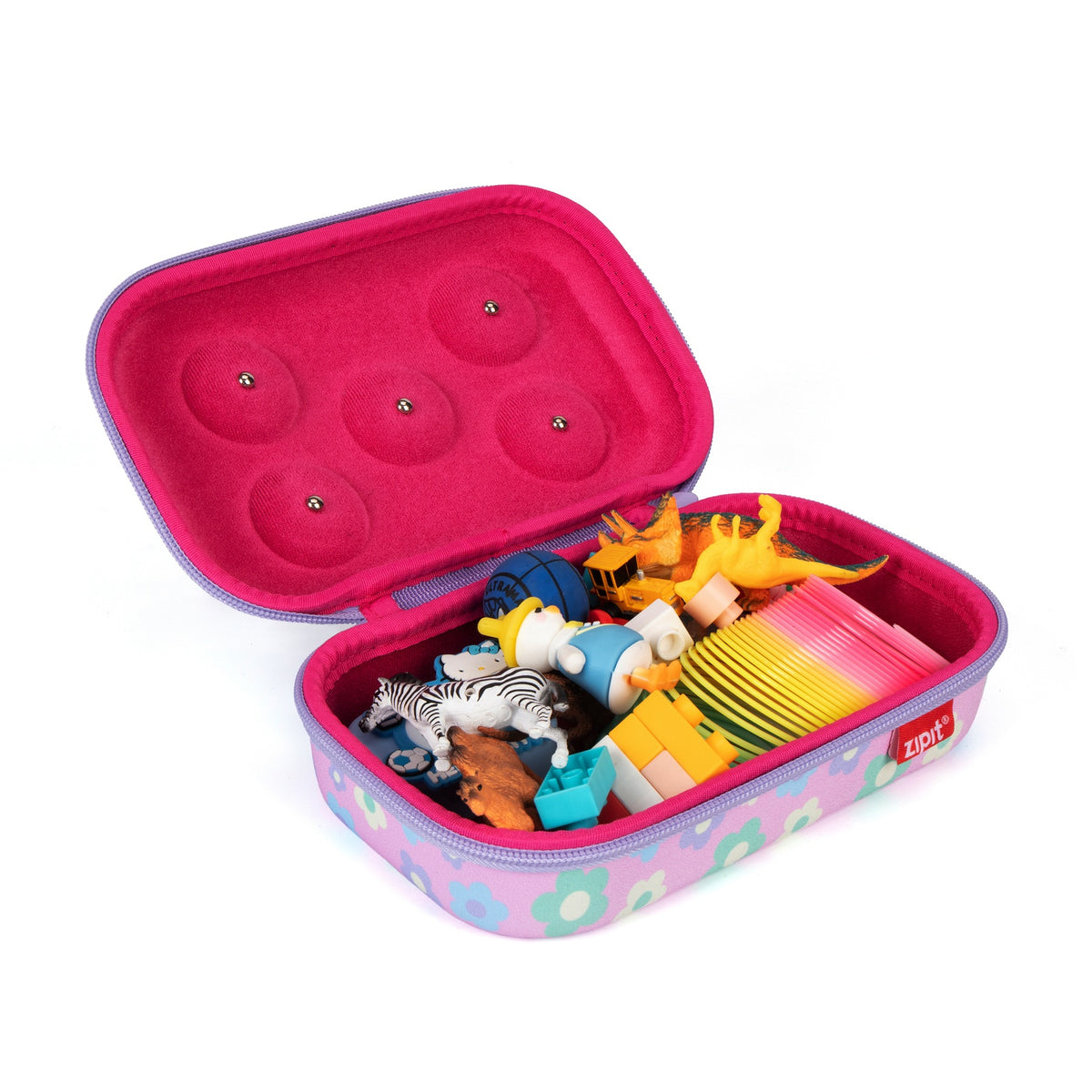 ZIPIT 3D Charms Hardtop Pencil Case for Kids – Molded Hard Shell Stationery Box with Tactile Rubber Charms, Large Capacity School Supplies Organizer for Boys & Girls (All-Star Sports & Pastel Flowers)