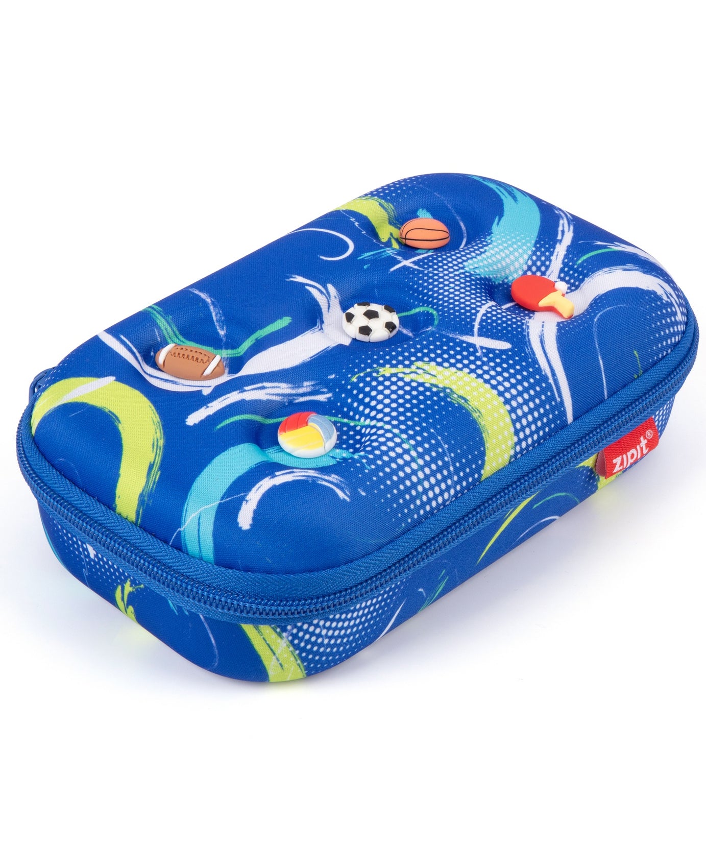 ZIPIT 3D Charms Hardtop Pencil Case for Kids – Molded Hard Shell Stationery Box with Tactile Rubber Charms, Large Capacity School Supplies Organizer for Boys & Girls (All-Star Sports & Pastel Flowers)