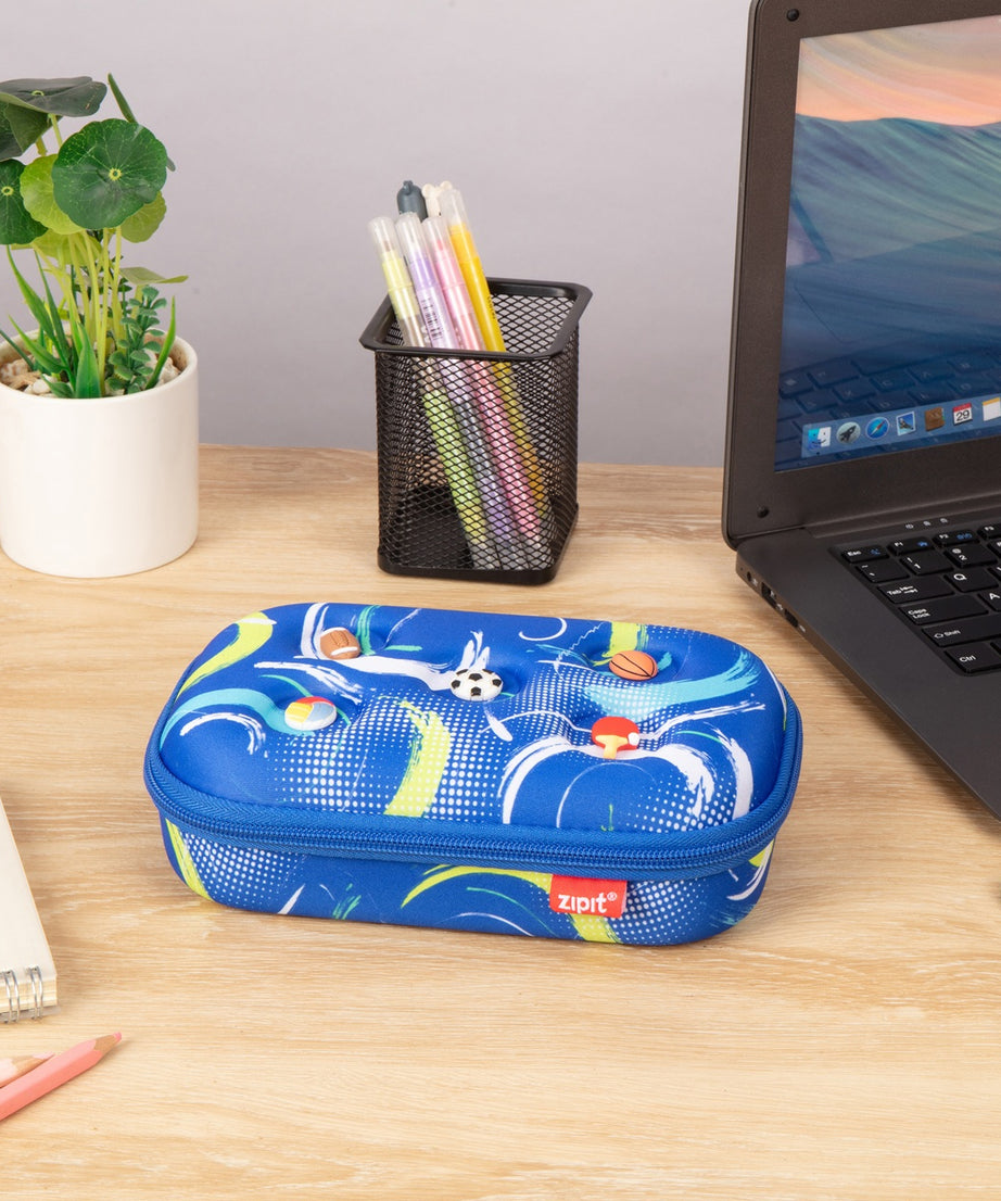 ZIPIT 3D Charms Hardtop Pencil Case for Kids – Molded Hard Shell Stationery Box with Tactile Rubber Charms, Large Capacity School Supplies Organizer for Boys & Girls (All-Star Sports & Pastel Flowers)
