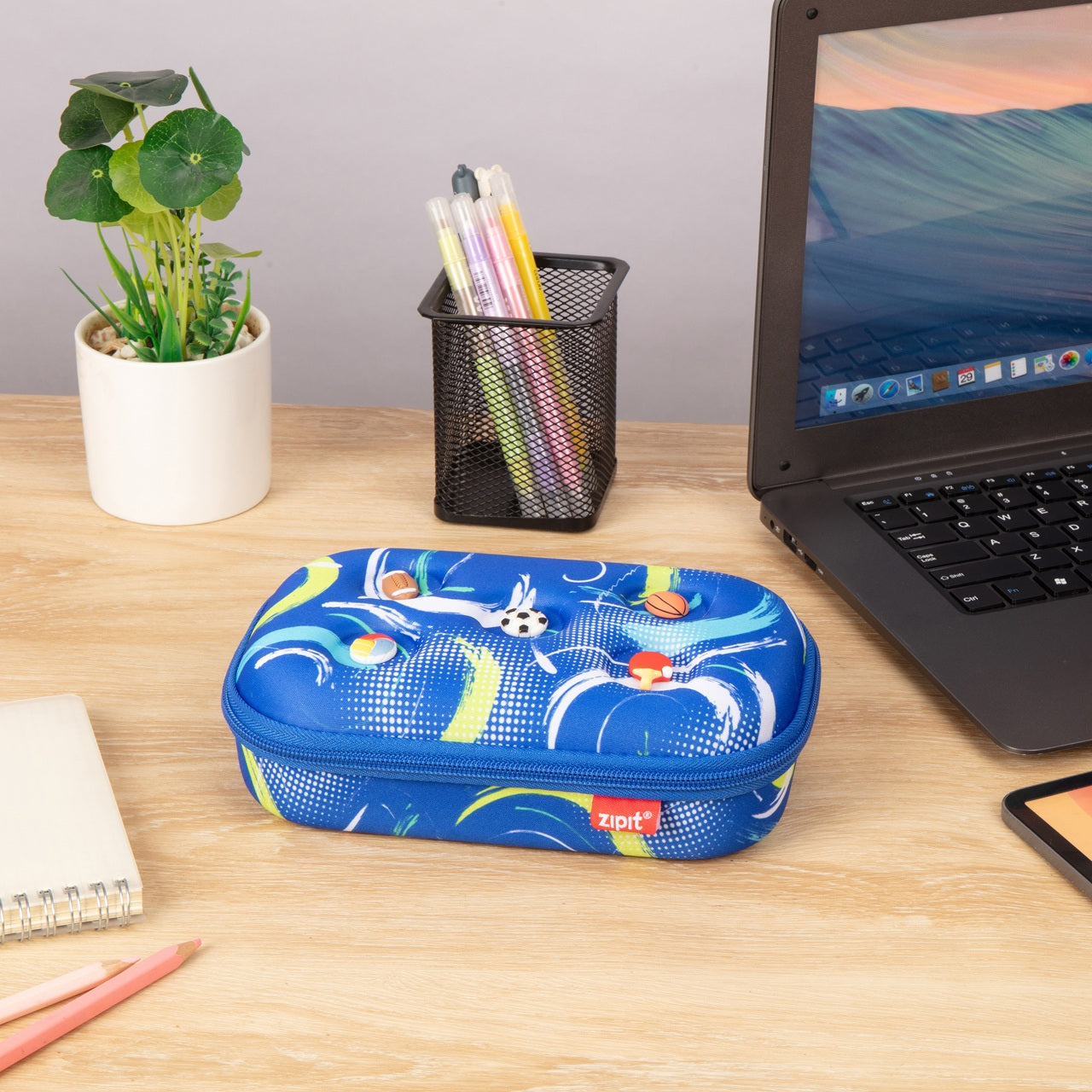 ZIPIT 3D Charms Hardtop Pencil Case for Kids – Molded Hard Shell Stationery Box with Tactile Rubber Charms, Large Capacity School Supplies Organizer for Boys & Girls (All-Star Sports & Pastel Flowers)