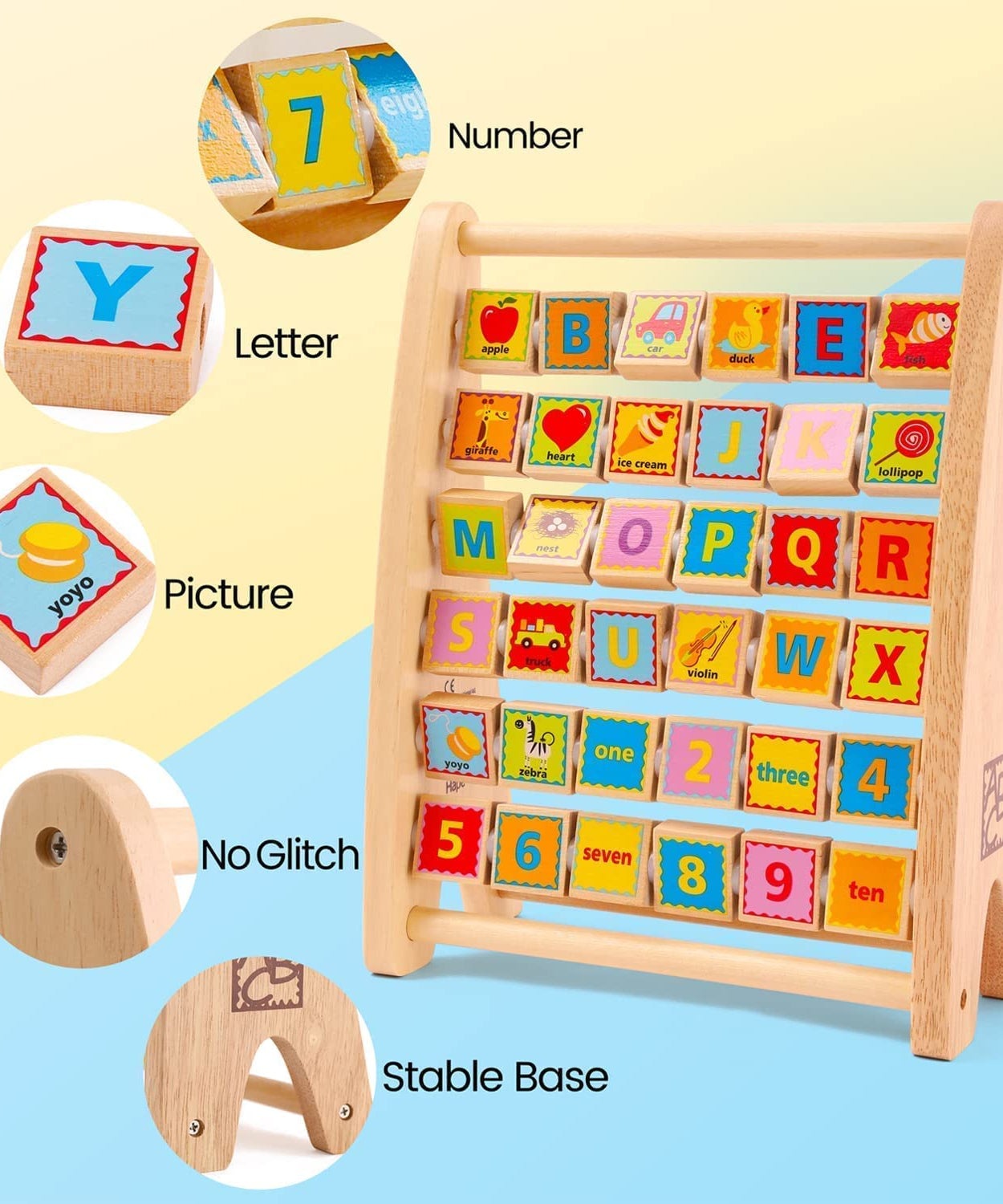 Hape Educational Alphabet Wooden Abacus | E1002 - 36-Piece Double-Sided Toy for Ages 3-6, Promoting Letter Recognition and Motor Skills