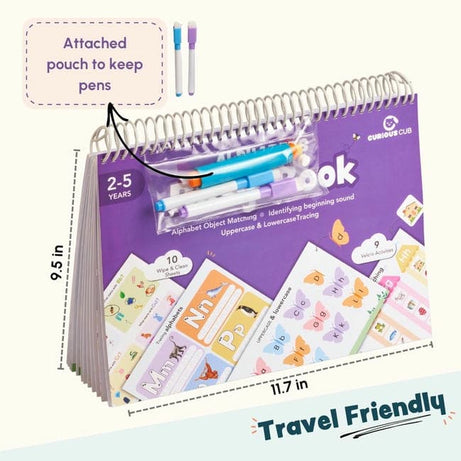 Curious Cub Alphabets Busy Book Interactive Learning Toy for Ages 2-5 Years | Reusable Educational Activity Book to Develop Letter Recognition, Vocabulary, and Fine Motor Skills