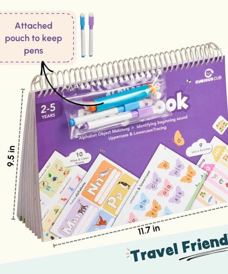 Curious Cub Alphabets Busy Book Interactive Learning Toy for Ages 2-5 Years | Reusable Educational Activity Book to Develop Letter Recognition, Vocabulary, and Fine Motor Skills - MINIMEE KIDS