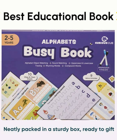 Curious Cub Alphabets Busy Book Interactive Learning Toy for Ages 2-5 Years | Reusable Educational Activity Book to Develop Letter Recognition, Vocabulary, and Fine Motor Skills - MINIMEE KIDS