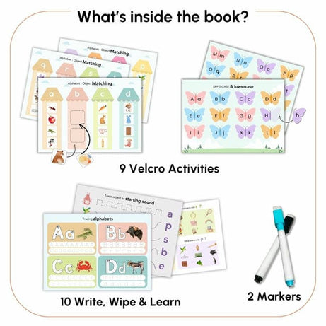 Curious Cub Alphabets Busy Book Interactive Learning Toy for Ages 2-5 Years | Reusable Educational Activity Book to Develop Letter Recognition, Vocabulary, and Fine Motor Skills