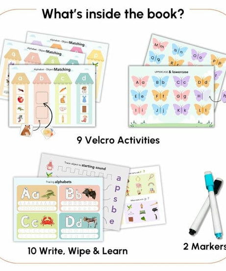 Curious Cub Alphabets Busy Book Interactive Learning Toy for Ages 2-5 Years | Reusable Educational Activity Book to Develop Letter Recognition, Vocabulary, and Fine Motor Skills - MINIMEE KIDS