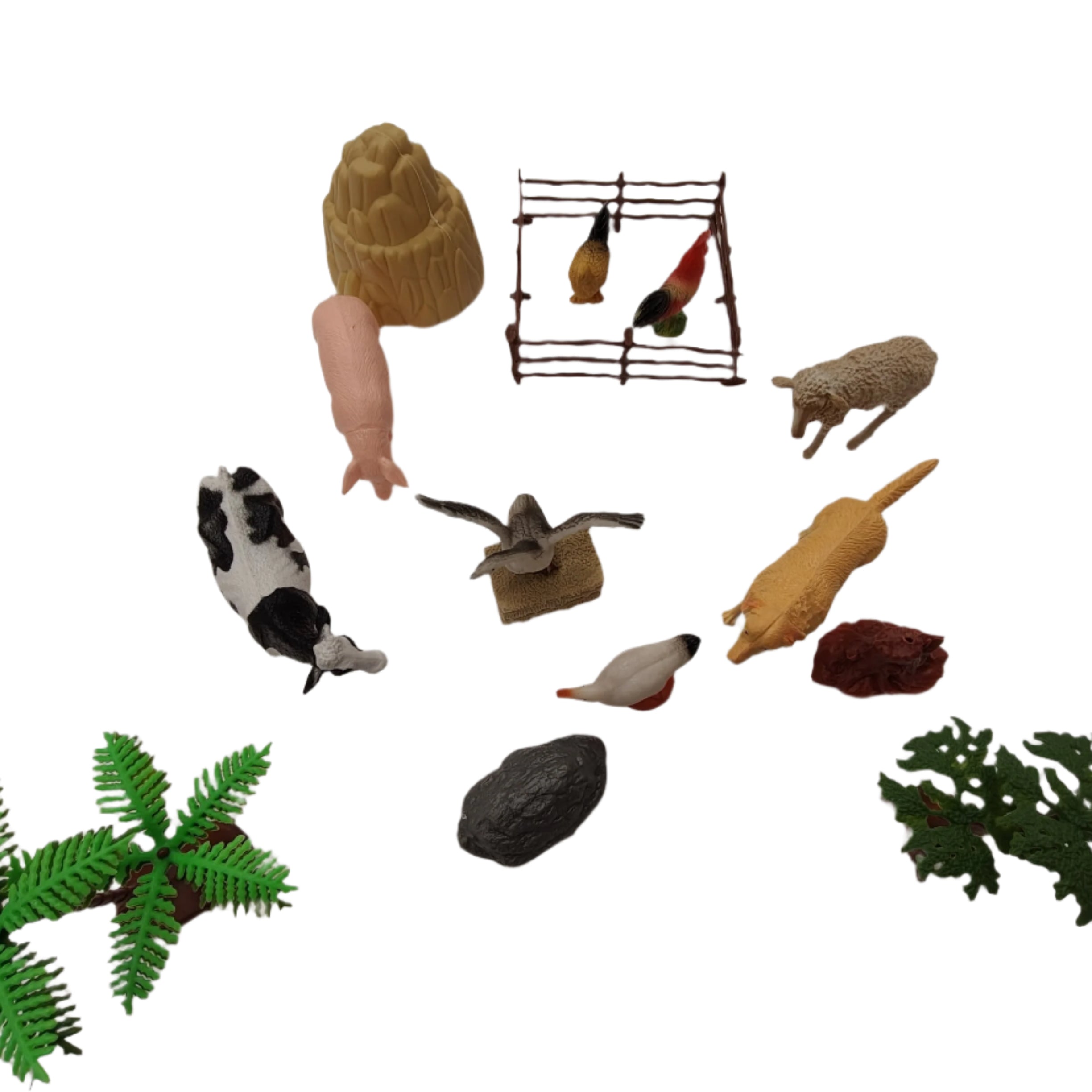 Ucok Toys Farm Animal World Playset - 19 Pieces with Farm Accessories, Trees & World Map | Educational Animal Figurines for Kids 3+ Years