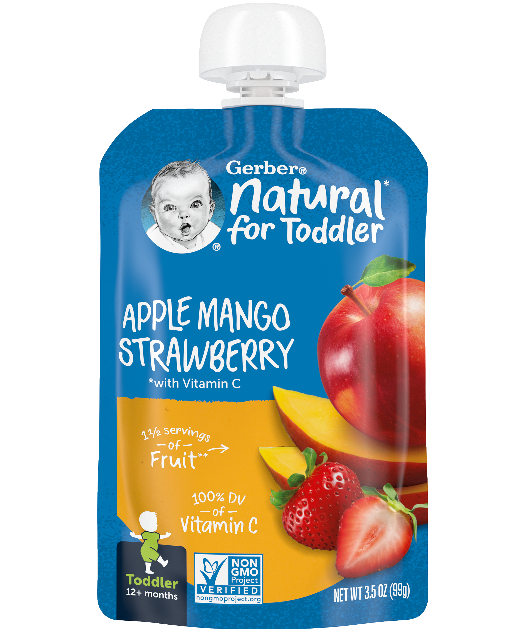 Gerber Natural Apple Mango Strawberry Puree for Toddlers 12+ Months - 99g - MINIMEE KIDS