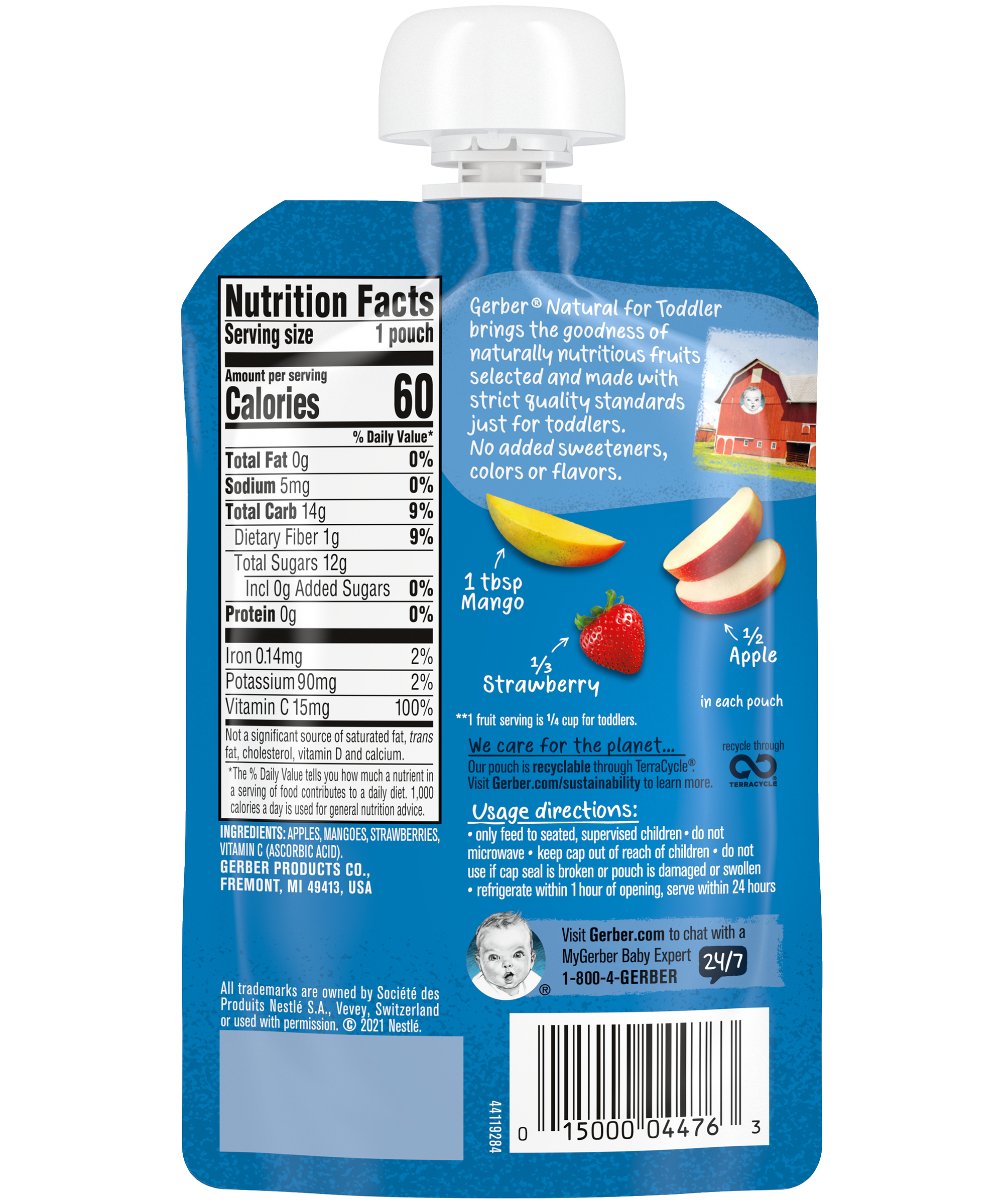 Gerber Natural Apple Mango Strawberry Puree for Toddlers 12+ Months - 99g - MINIMEE KIDS