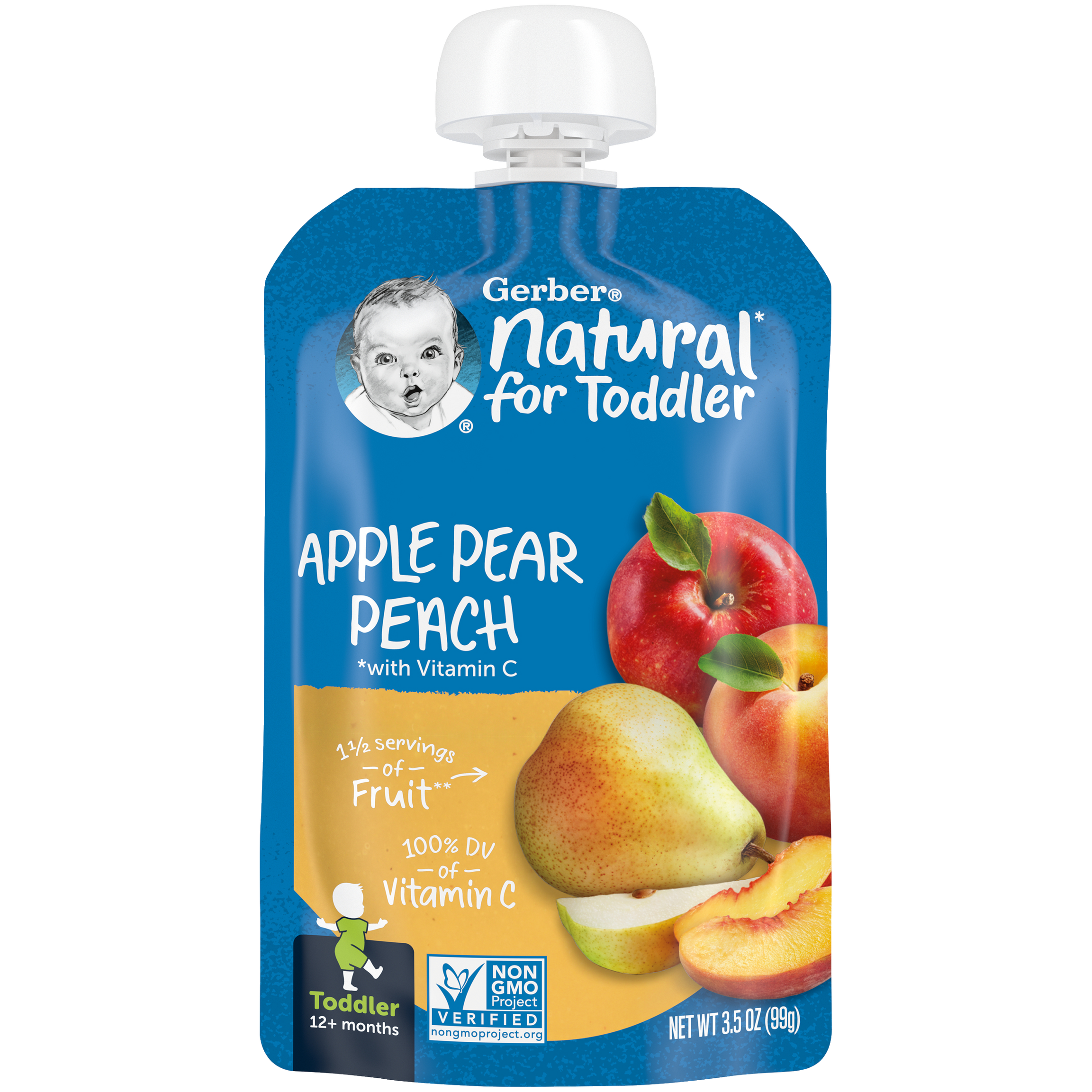 Gerber Natural Apple Pear Peach Puree for Toddlers 12+ Months | 99g