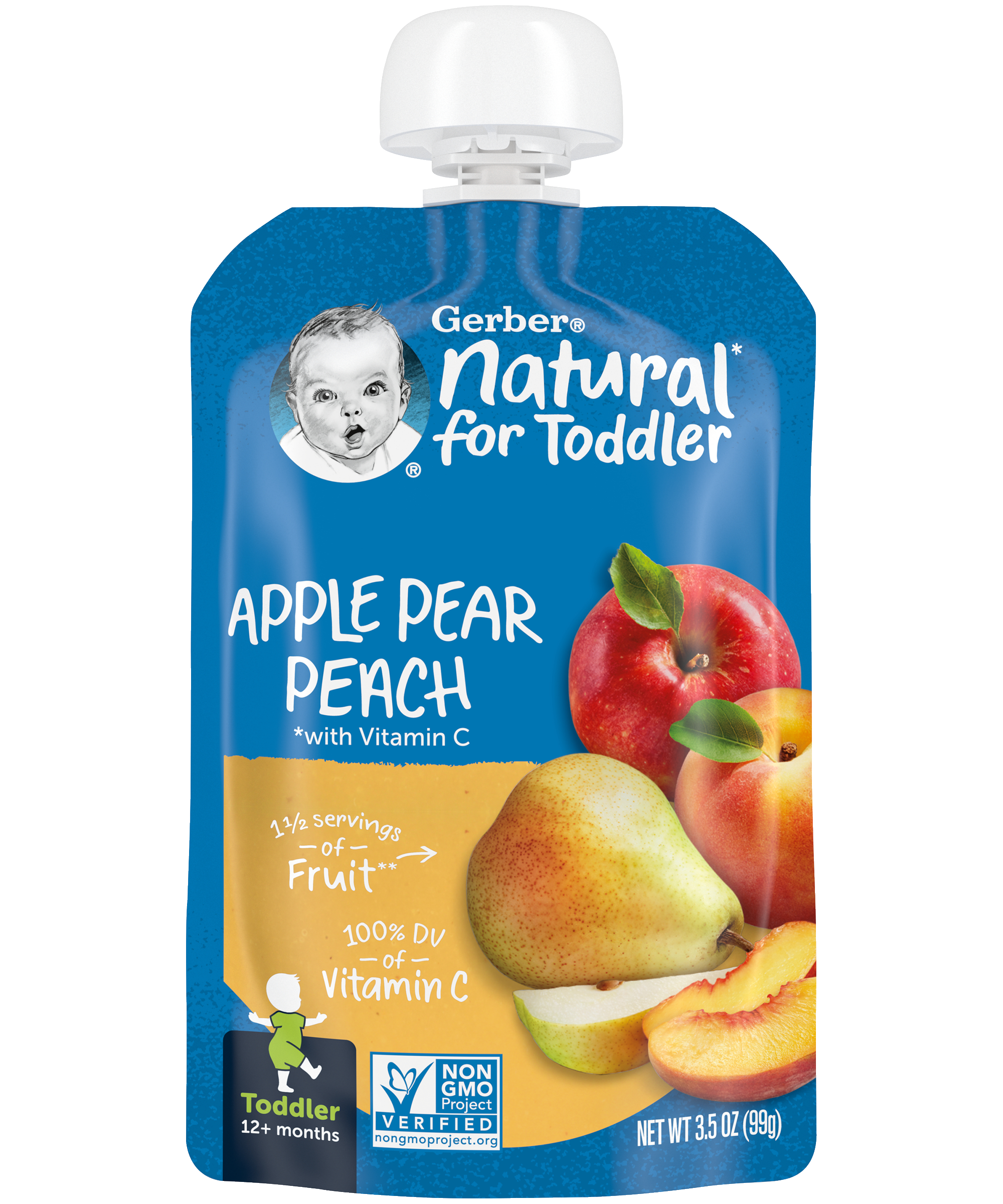 Gerber Natural Apple Pear Peach Puree for Toddlers 12+ Months | 99g - MINIMEE KIDS