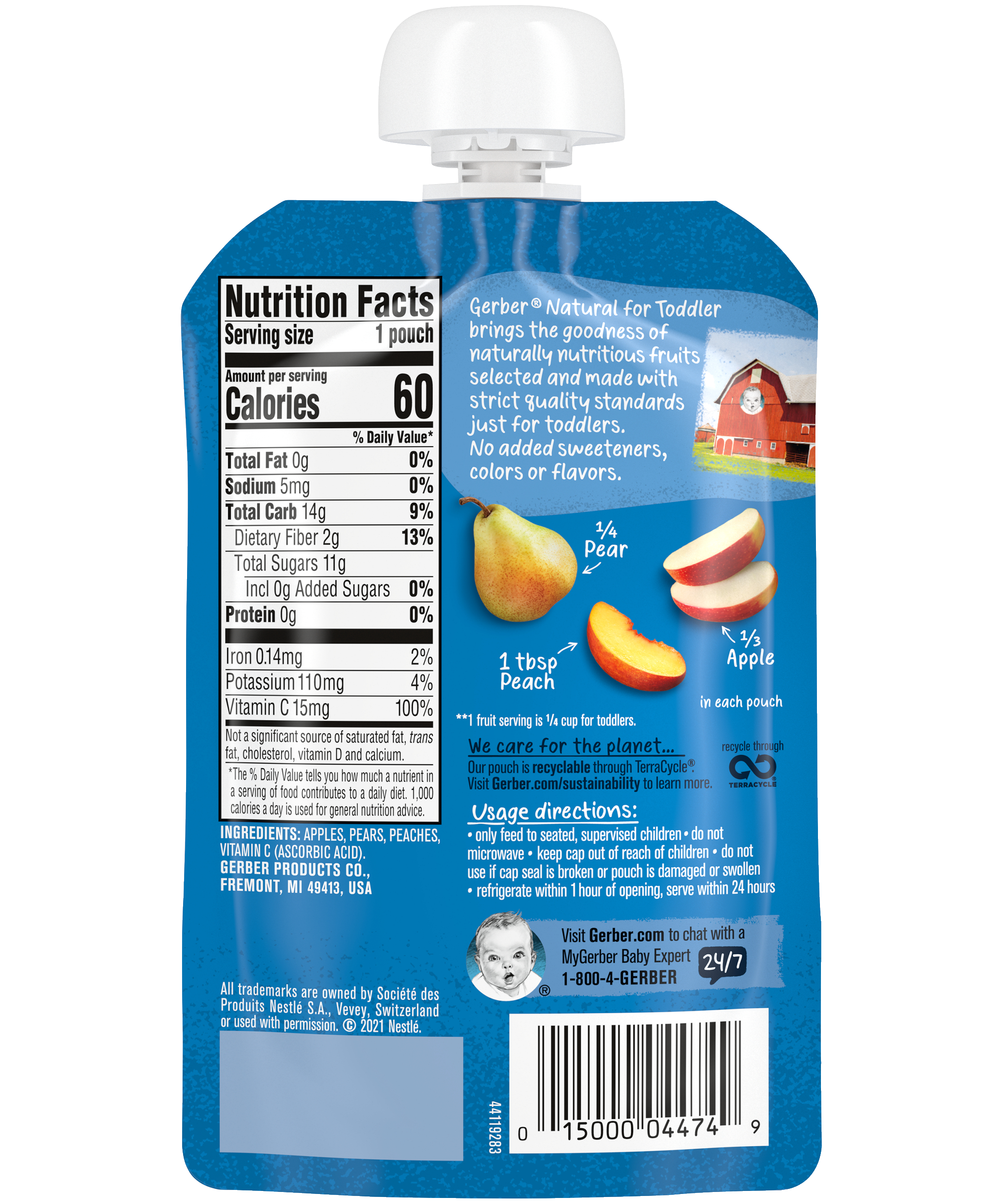Gerber Natural Apple Pear Peach Puree for Toddlers 12+ Months | 99g - MINIMEE KIDS