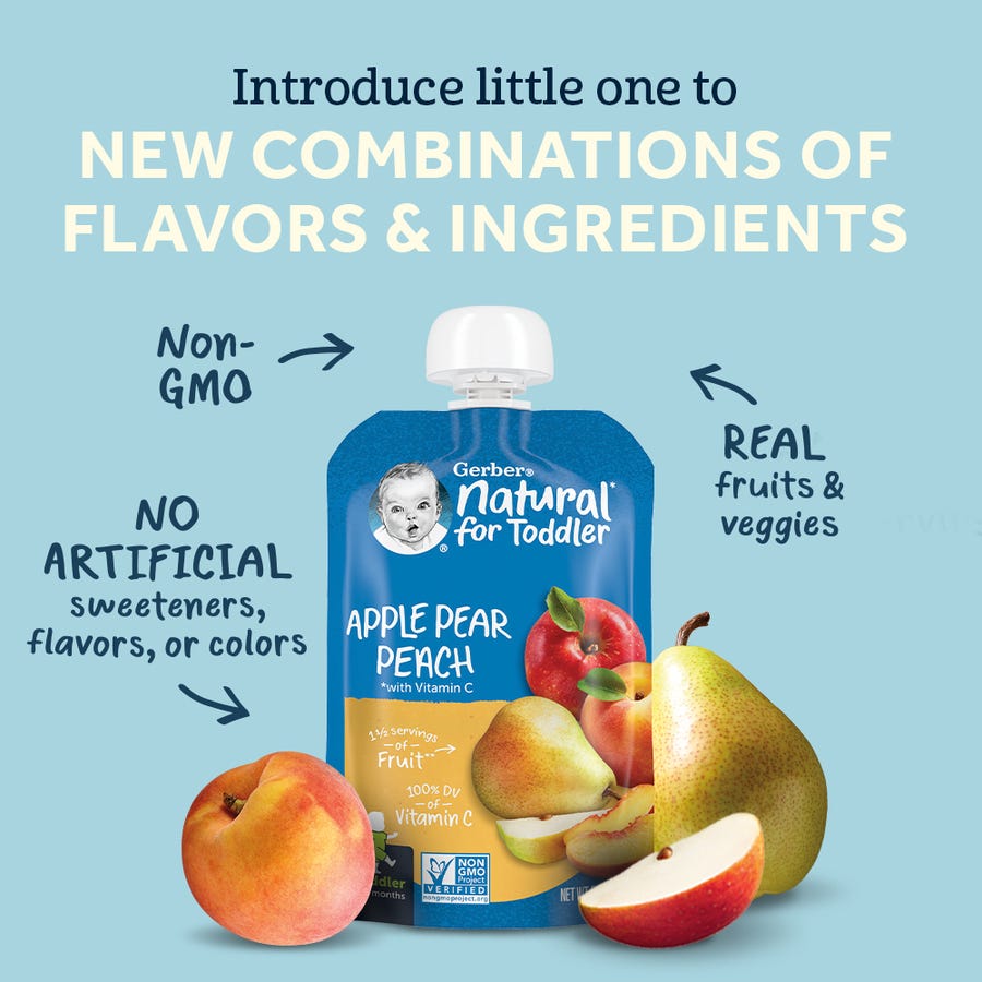 Gerber Natural Apple Pear Peach Puree for Toddlers 12+ Months | 99g