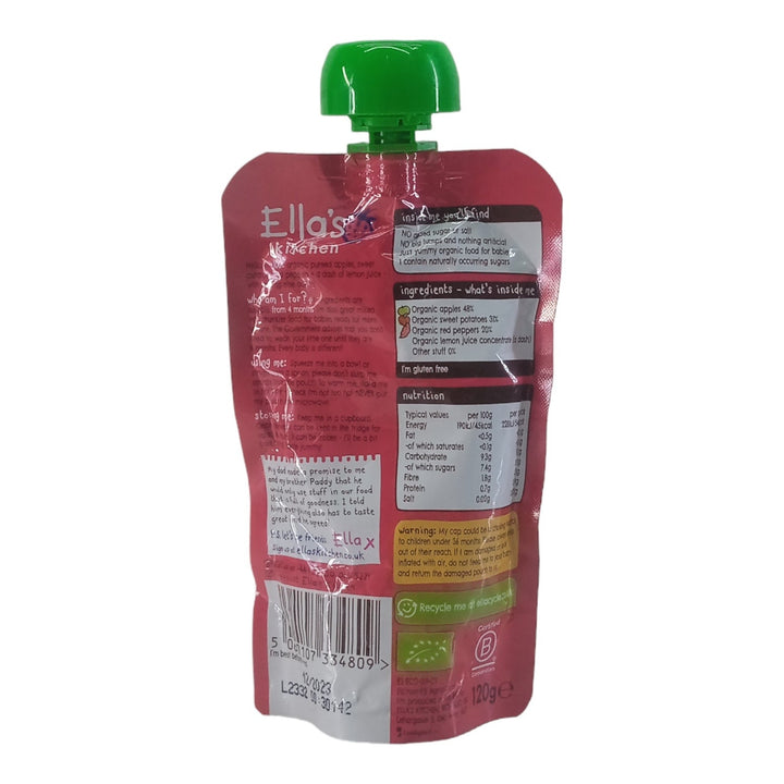 Ella’s Kitchen Apples, Sweet Potatoes & Peppers – Organic Super Smooth Puree for Babies 4+ Months – 120g – No Added Sugar, Salt, or Water – Just Yummy Organic Goodness