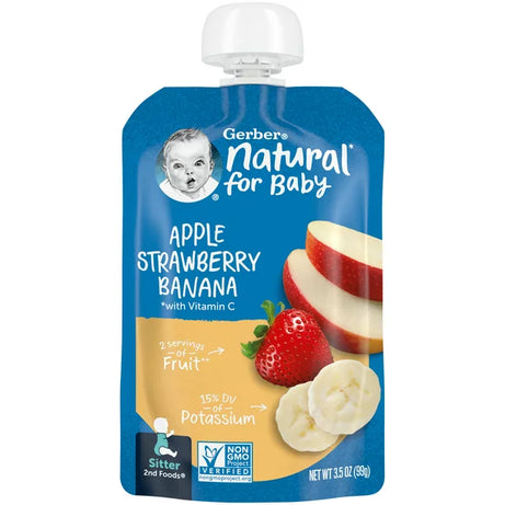 Gerber Natural Apple Strawberry Banana Puree with Vitamin C for Babies 6-8 Months - 99g - Delicious & Nutritious Fruit Blend