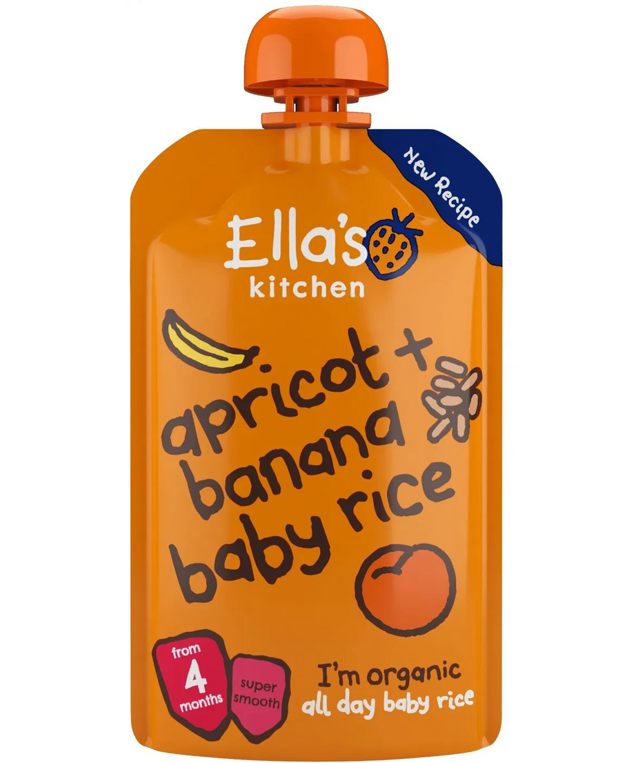 Ella's Kitchen Apricot & Banana Baby Rice – Organic Smooth Puree for 4+ Months – 120g Pouch – No Added Sugar, Salt, or Water – Naturally Sweet & Gluten-Free - MINIMEE KIDS