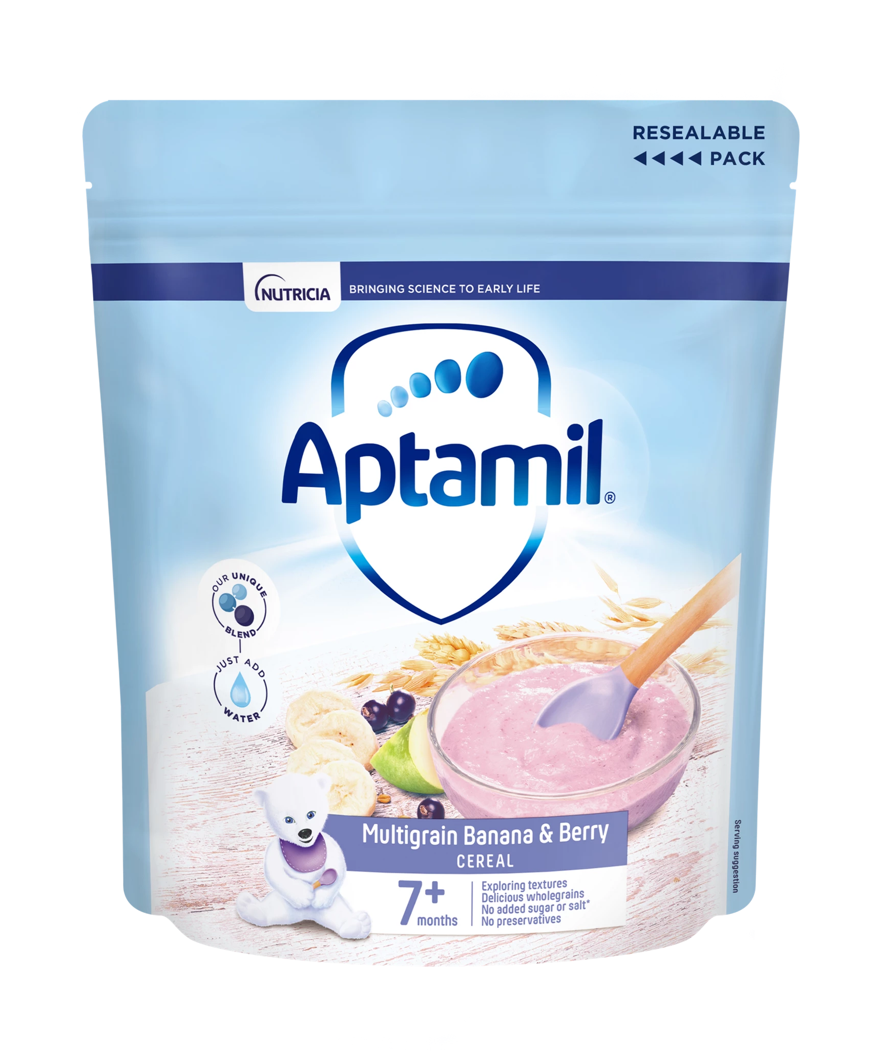Nutricia Aptamil Multigrain Banana & Berry Cereal for Babies 7 Months & Above | 200g | Nutrient-Rich Breakfast Cereal for Healthy Growth - MINIMEE KIDS